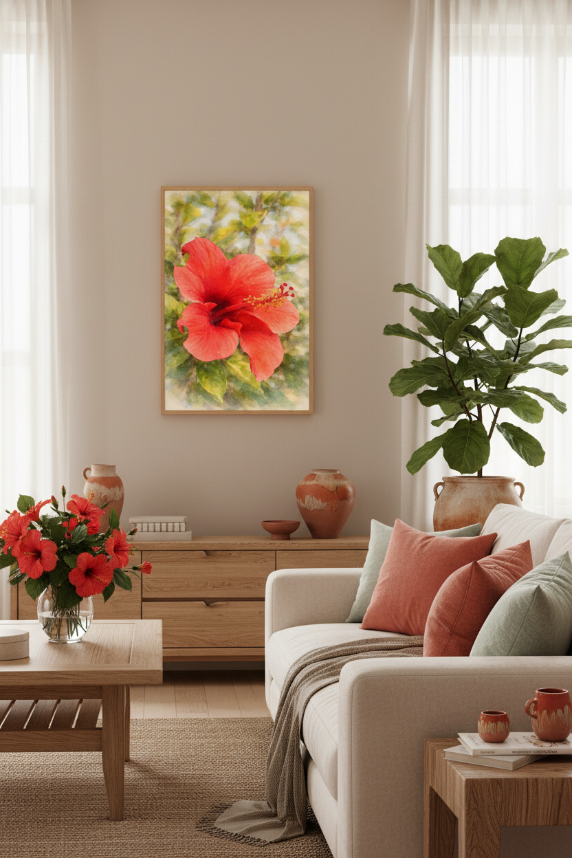Print Foto Hibisco Vermelho impressa em papel fotográfico, 30x42cm, sem moldura