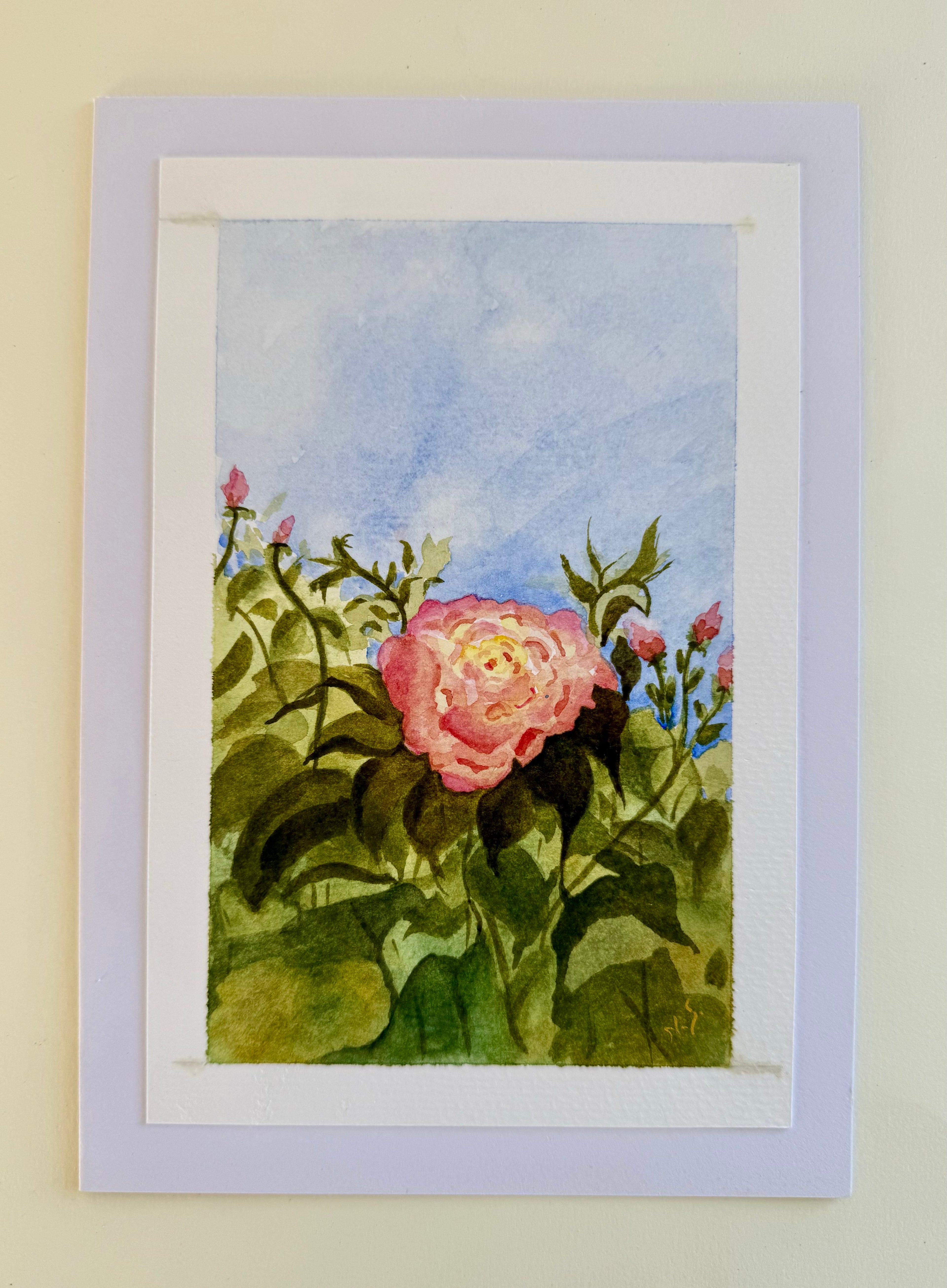 Cartão Especial de Felicitação - 15x21cm - em Aquarela Loose Original, pintado à mão, com envelope, rosas
