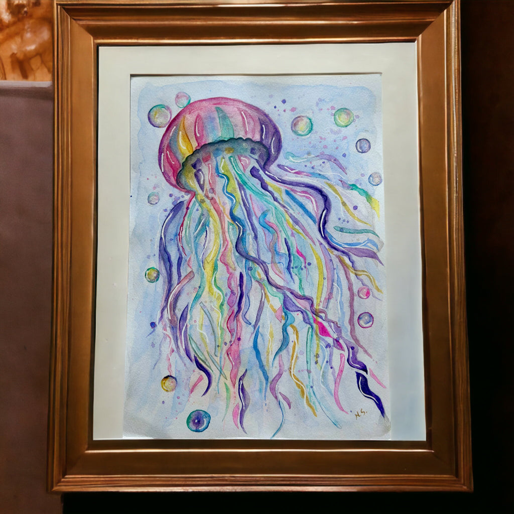 Quadro Água Viva, Pintura Original em Aquarela sobre papel algodão, 21x30cm, sem moldura.