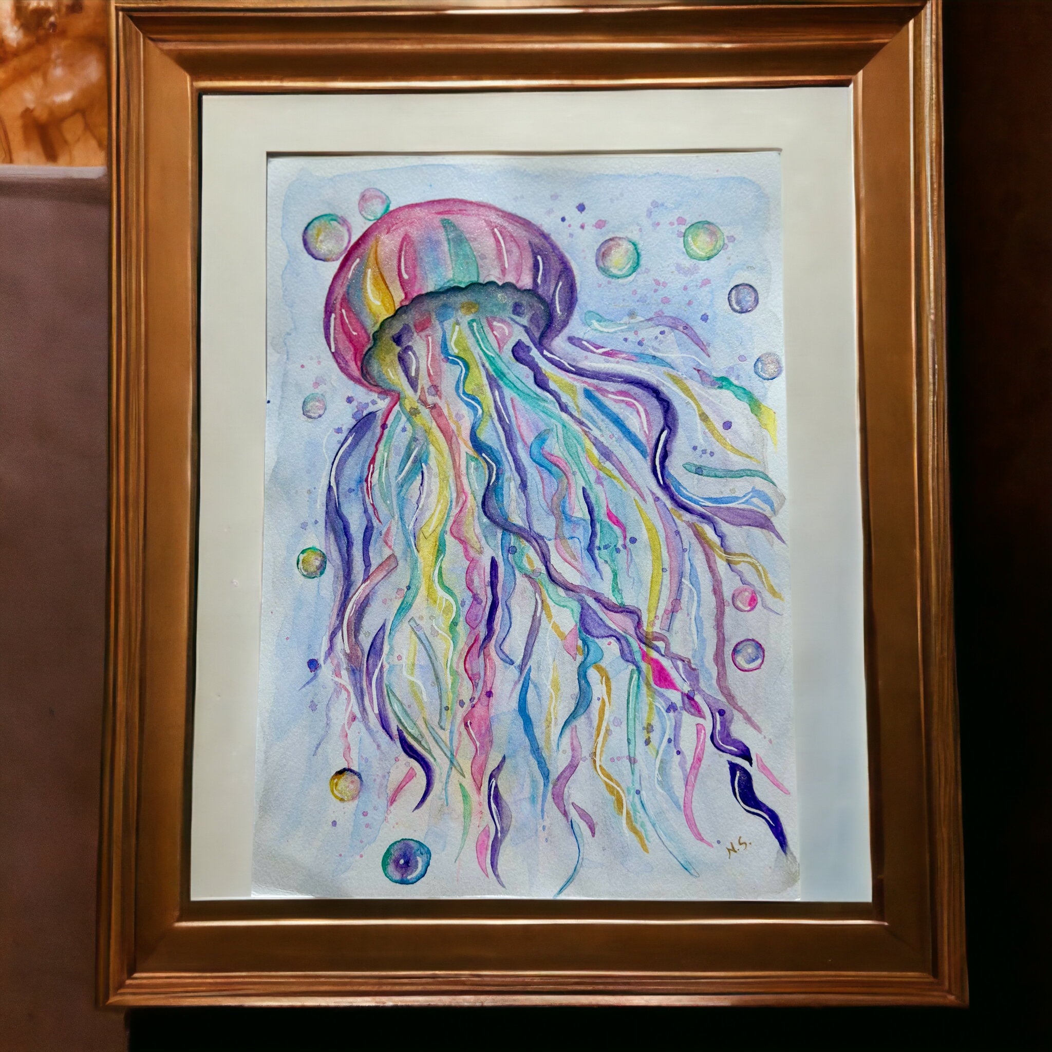 Quadro Água Viva, Pintura Original em Aquarela sobre papel algodão, 21x30cm, sem moldura.