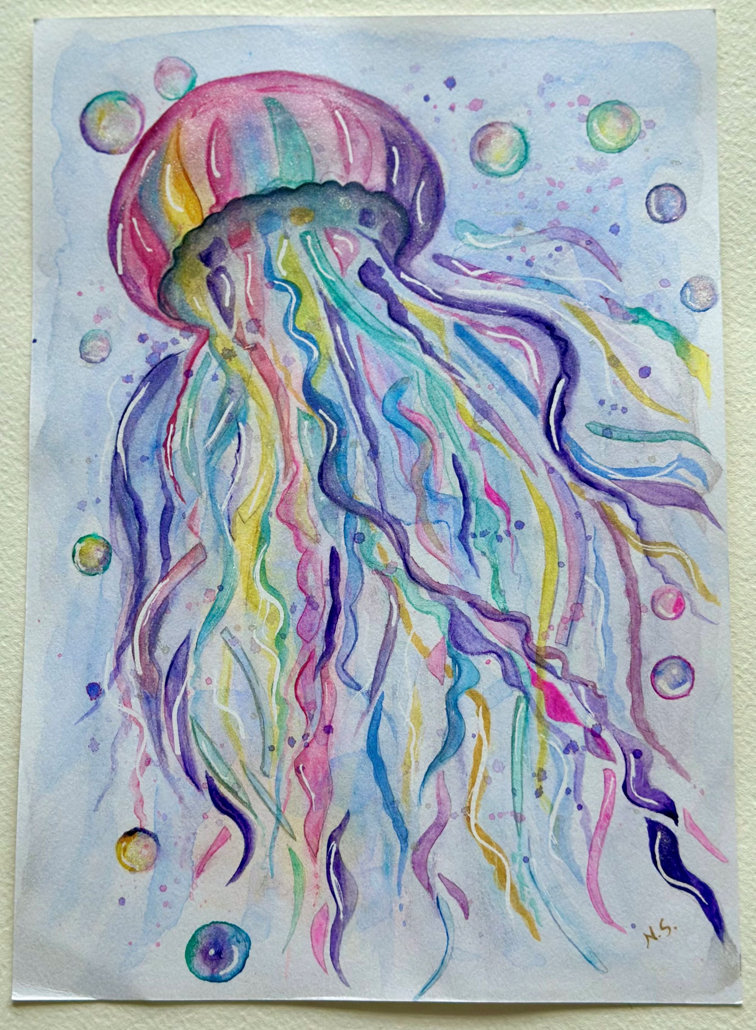 Quadro Água Viva, Pintura Original em Aquarela sobre papel algodão, 21x30cm, sem moldura.