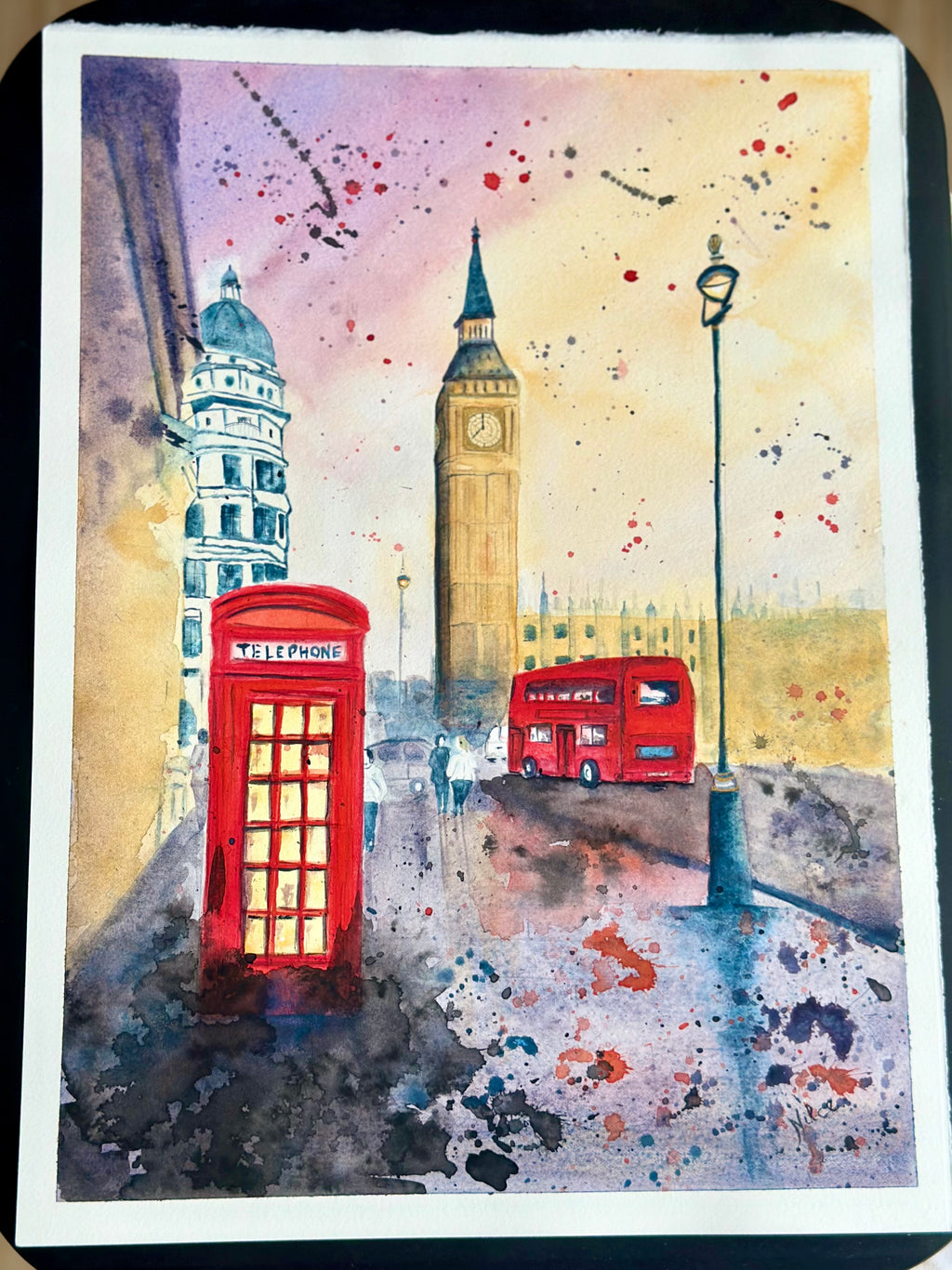 Londres - Pintura em Aquarela profissional sobre papel de algodão, 28x38 cm, sem moldura, feito à mão..