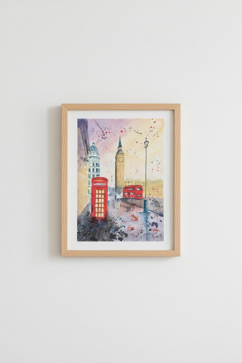 Londres - Pintura em Aquarela profissional sobre papel de algodão, 28x38 cm, sem moldura, feito à mão..