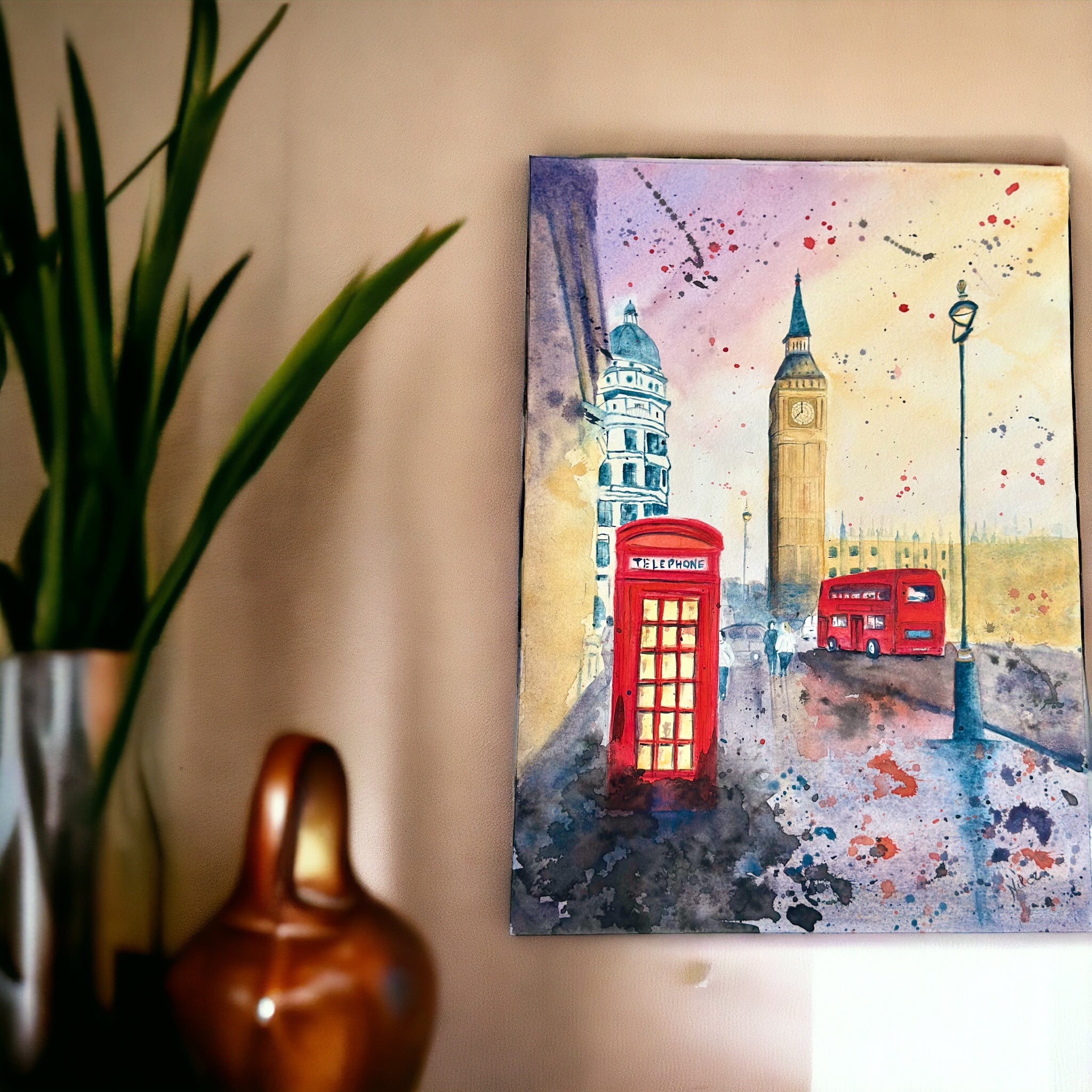Londres - Pintura em Aquarela profissional sobre papel de algodão, 28x38 cm, sem moldura, feito à mão..