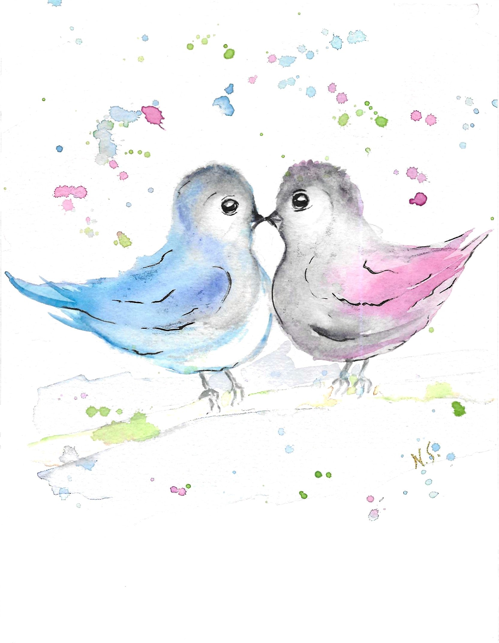 Cartão Dia Dos Namorados Casal de Passarinhos em Aquarela Original - pintado à mão 15x21cm (Cópia)
