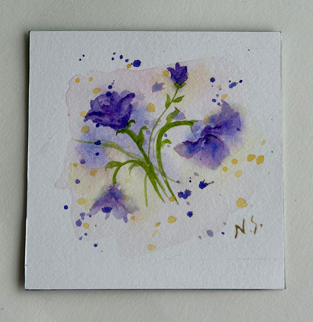 Mini Pintura Aquarela Original em Imã de Geladeira, 9x9cm kit com 4