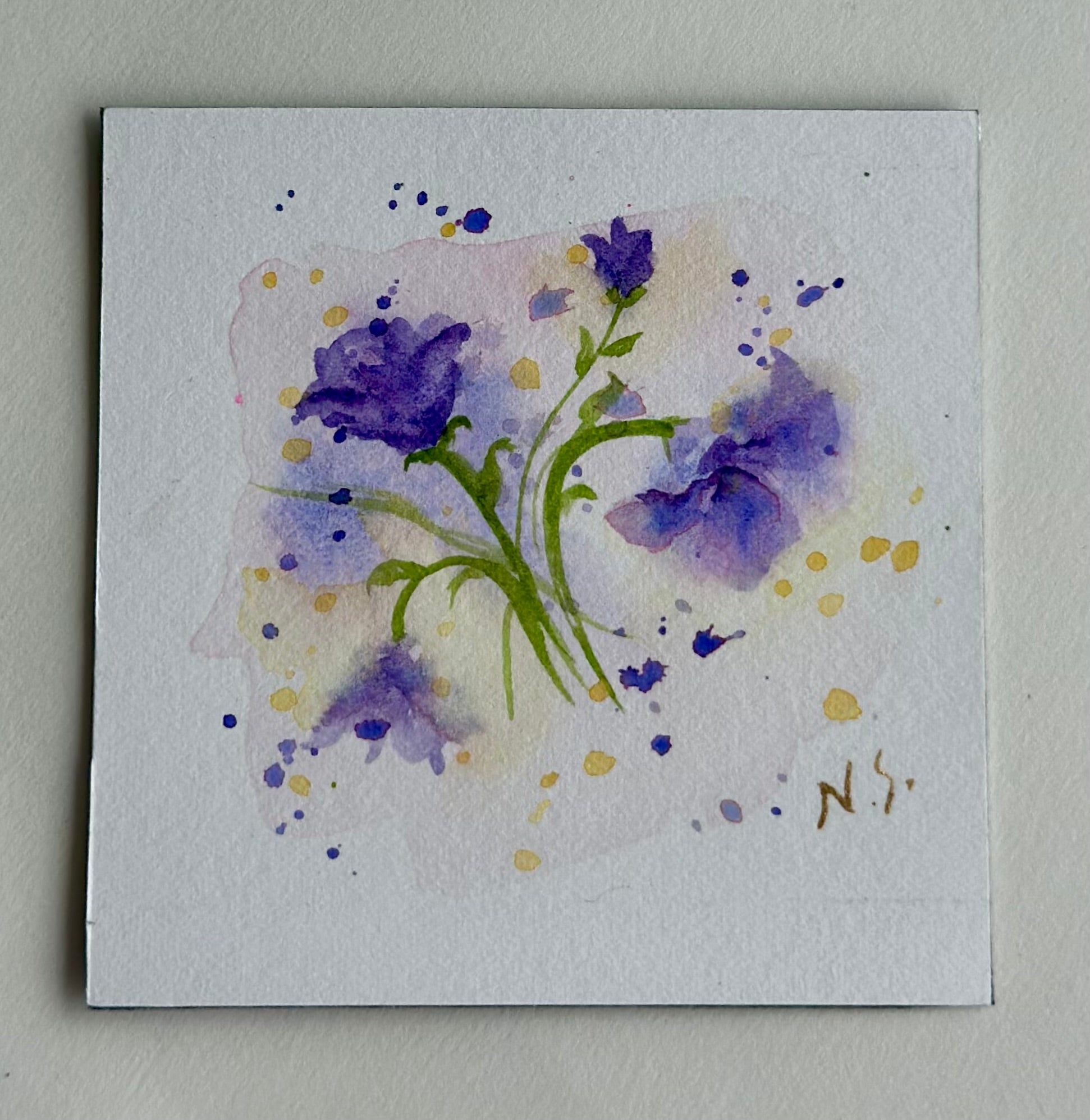 Mini Pintura Aquarela Original em Imã de Geladeira, 9x9cm kit com 4