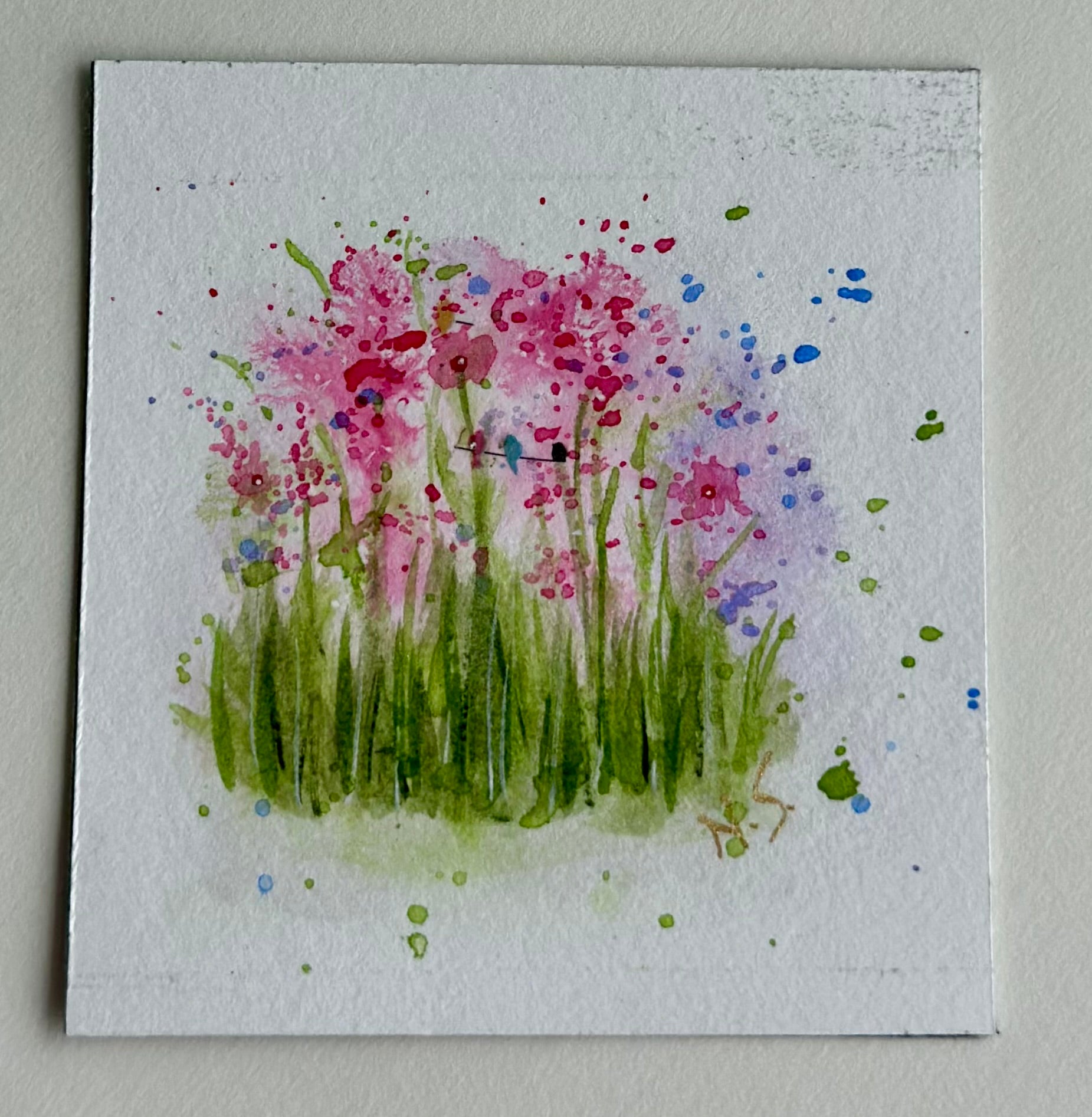 Mini Pintura Aquarela Original em Imã de Geladeira, 9x9cm kit com 4