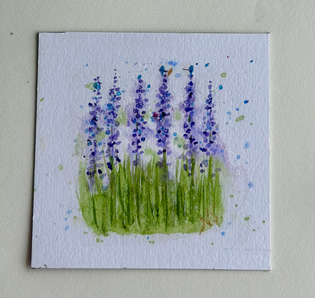 Mini Pintura Aquarela Original em Imã de Geladeira, 9x9cm kit com 4
