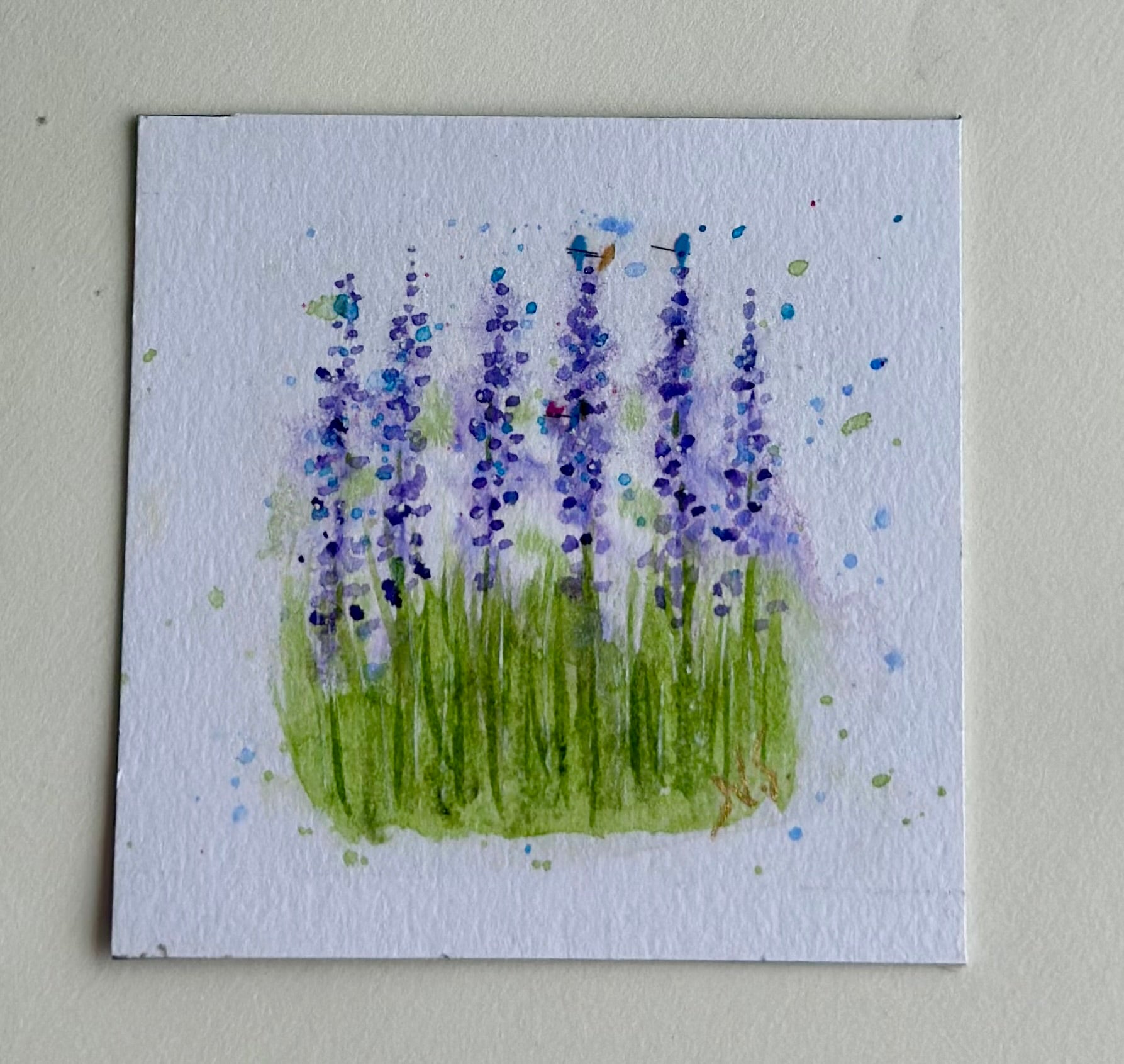 Mini Pintura Aquarela Original em Imã de Geladeira, 9x9cm kit com 4