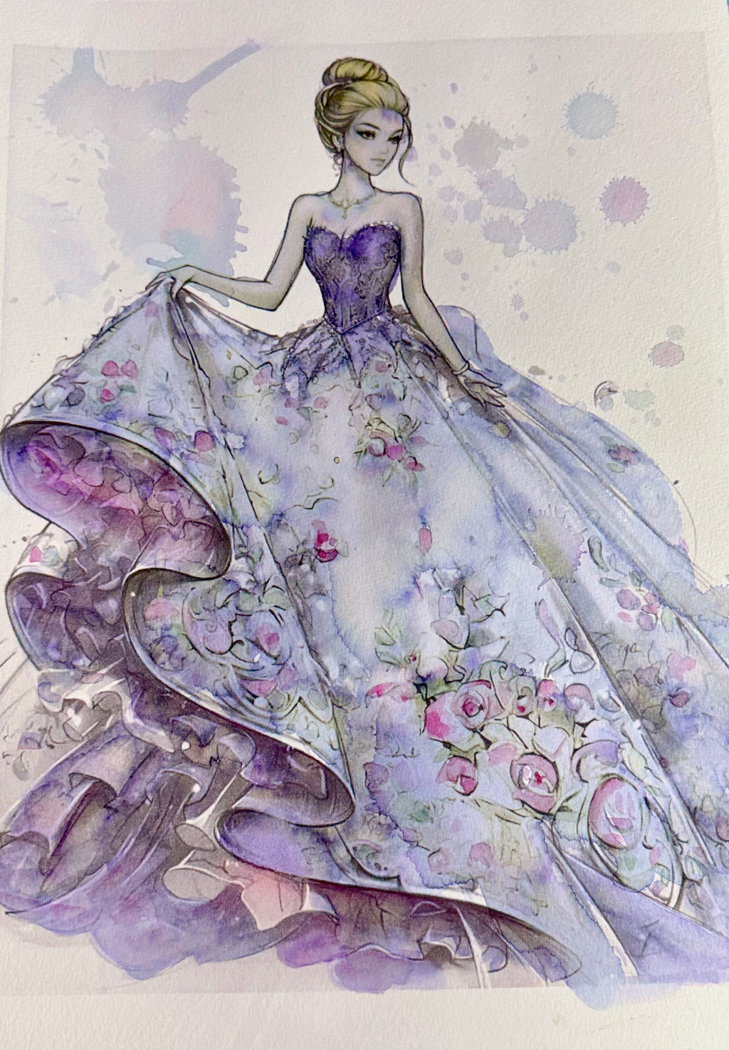 The Girl in the Flowery Dress — Moça com Vestido Florido | Aquarela Original sobre Papel de Algodão, 30x42cm, sem moldura