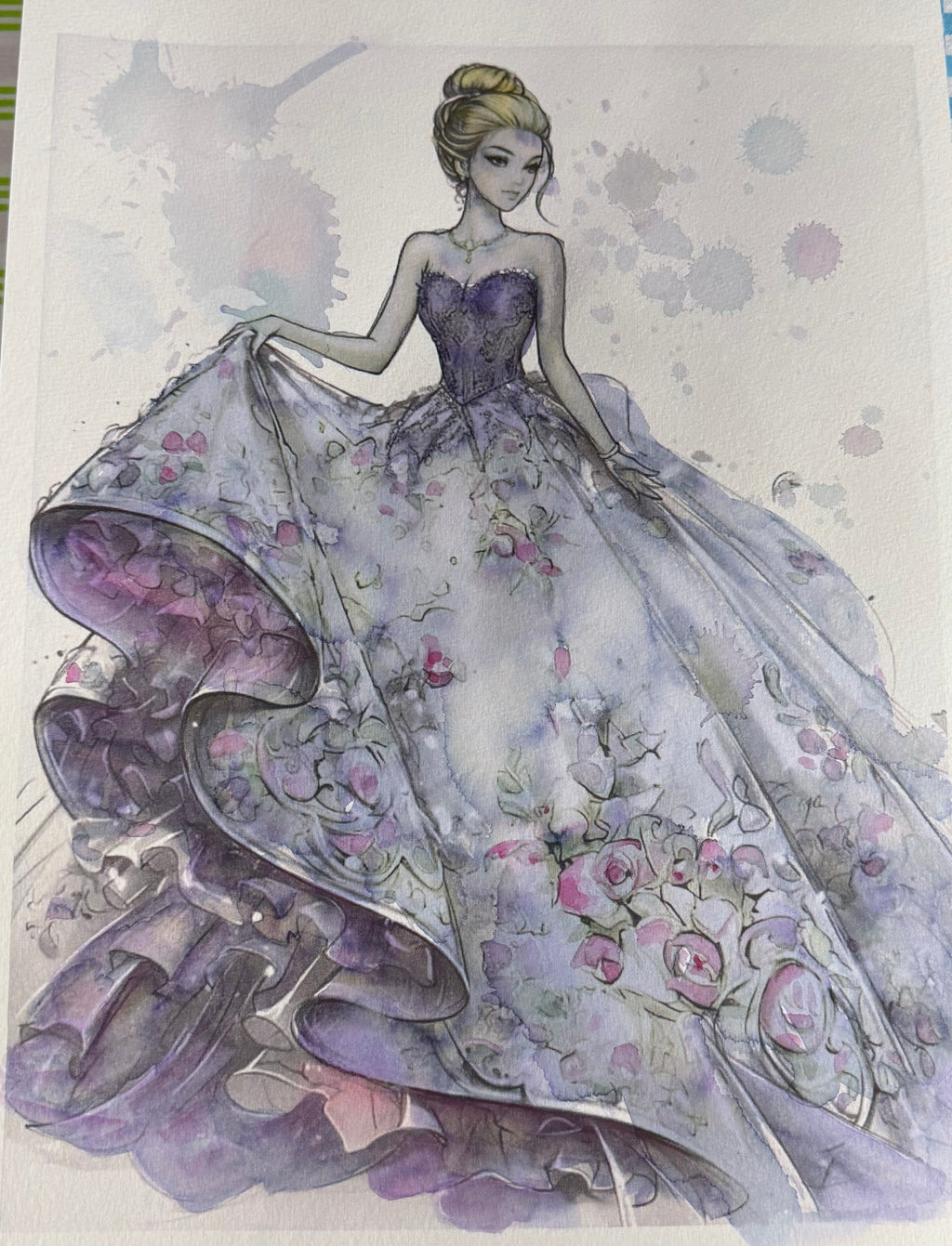 The Girl in the Flowery Dress — Moça com Vestido Florido | Aquarela Original sobre Papel de Algodão, 30x42cm, sem moldura