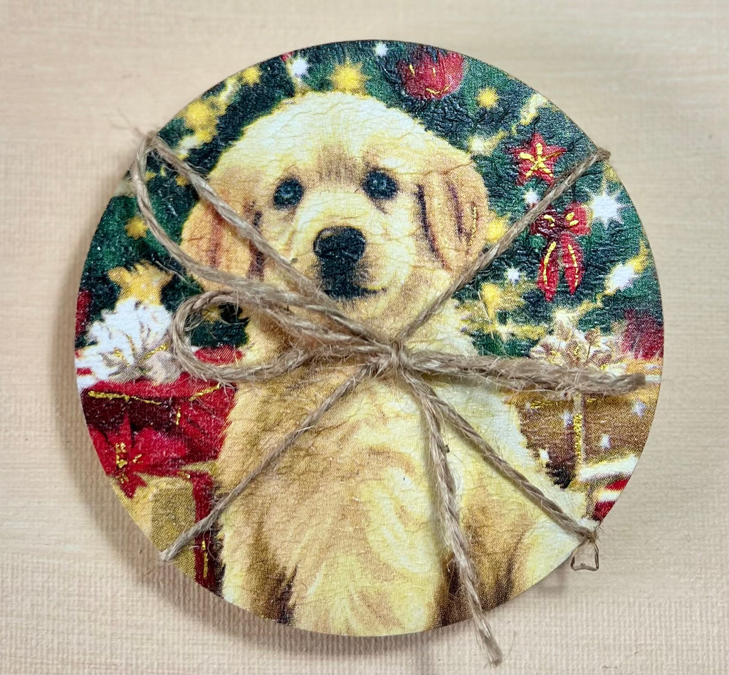 Porta Copos Cachorrinhos em Dècoupage Artesanal - Kit com 4