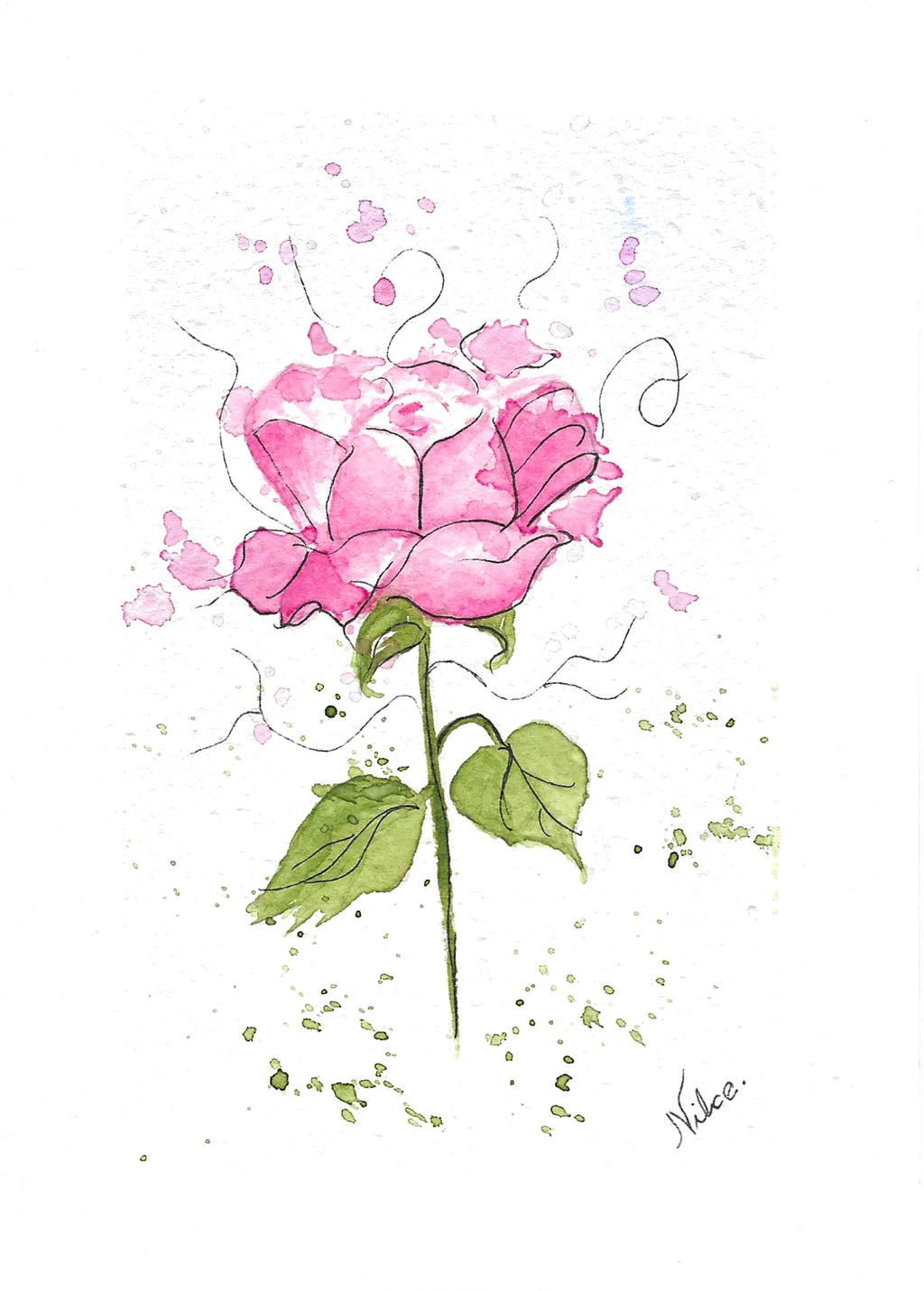Pink Rose -  Mini Pintura em aquarela Original sobre Papel 100% algodão - 13x18cm - sem moldura