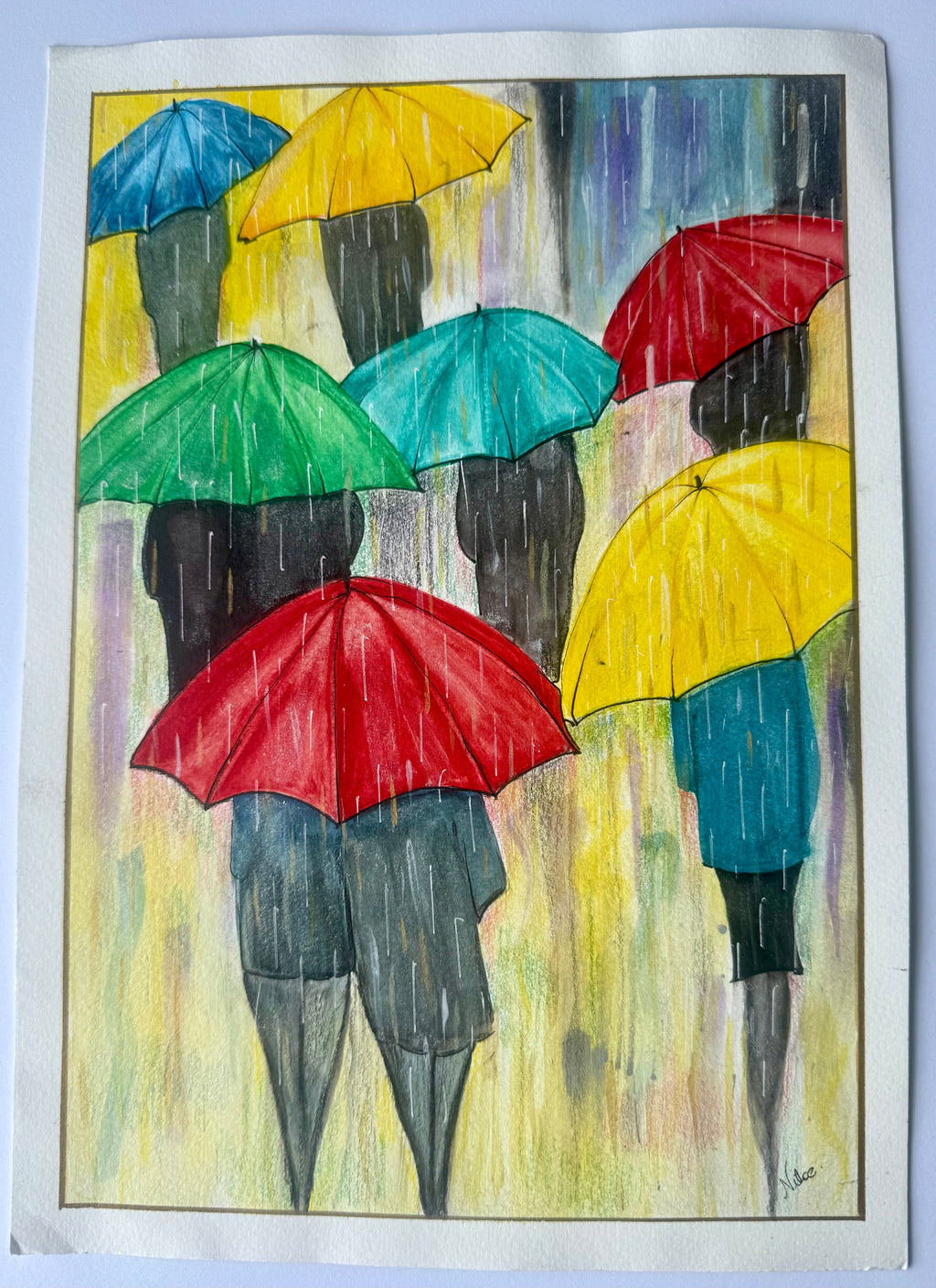 Sombrinhas Coloridas - Pintura em Aquarela Original e papel de algodão, 21x30cm, sem moldura.