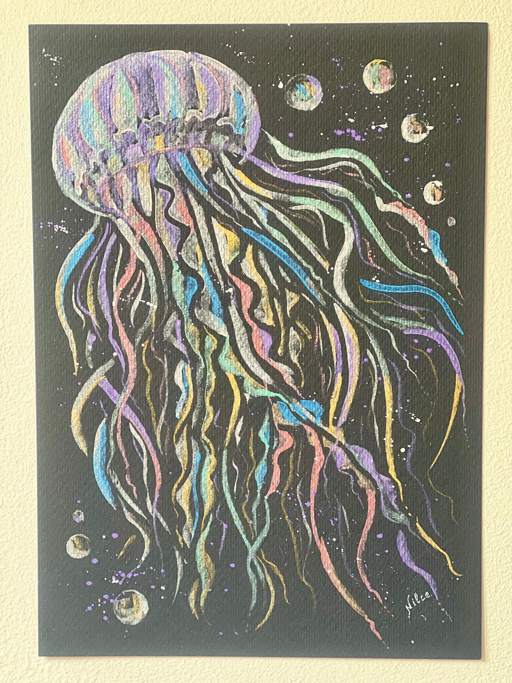 Quadro Água Viva, Pintura Original em Aquarela sobre papel algodão, 21x30cm, sem moldura.