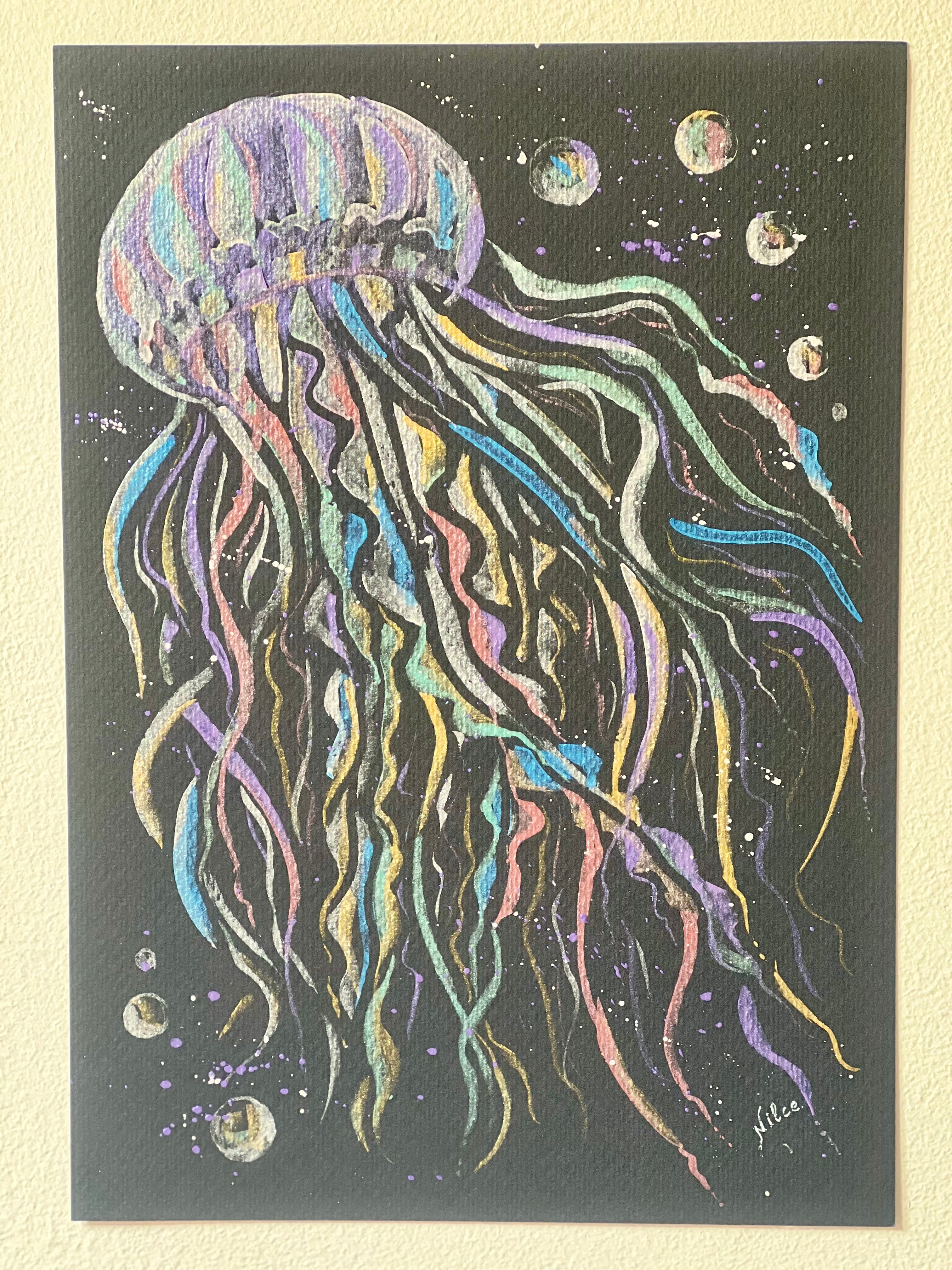 Quadro Água Viva, Pintura Original em Aquarela sobre papel algodão, 21x30cm, sem moldura.