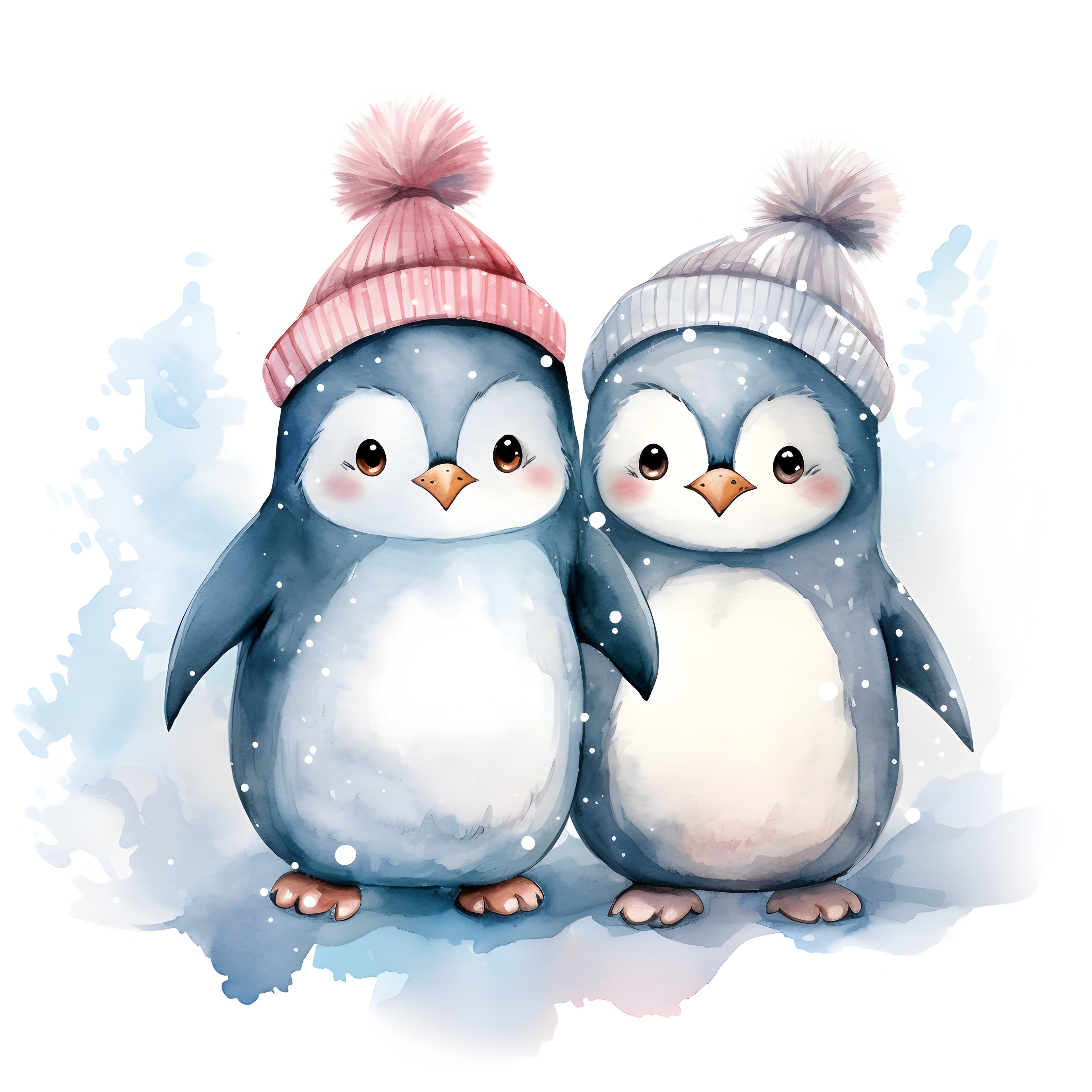 Print Casal de Pinguins em Aquarela, 20x20cm, sem moldura