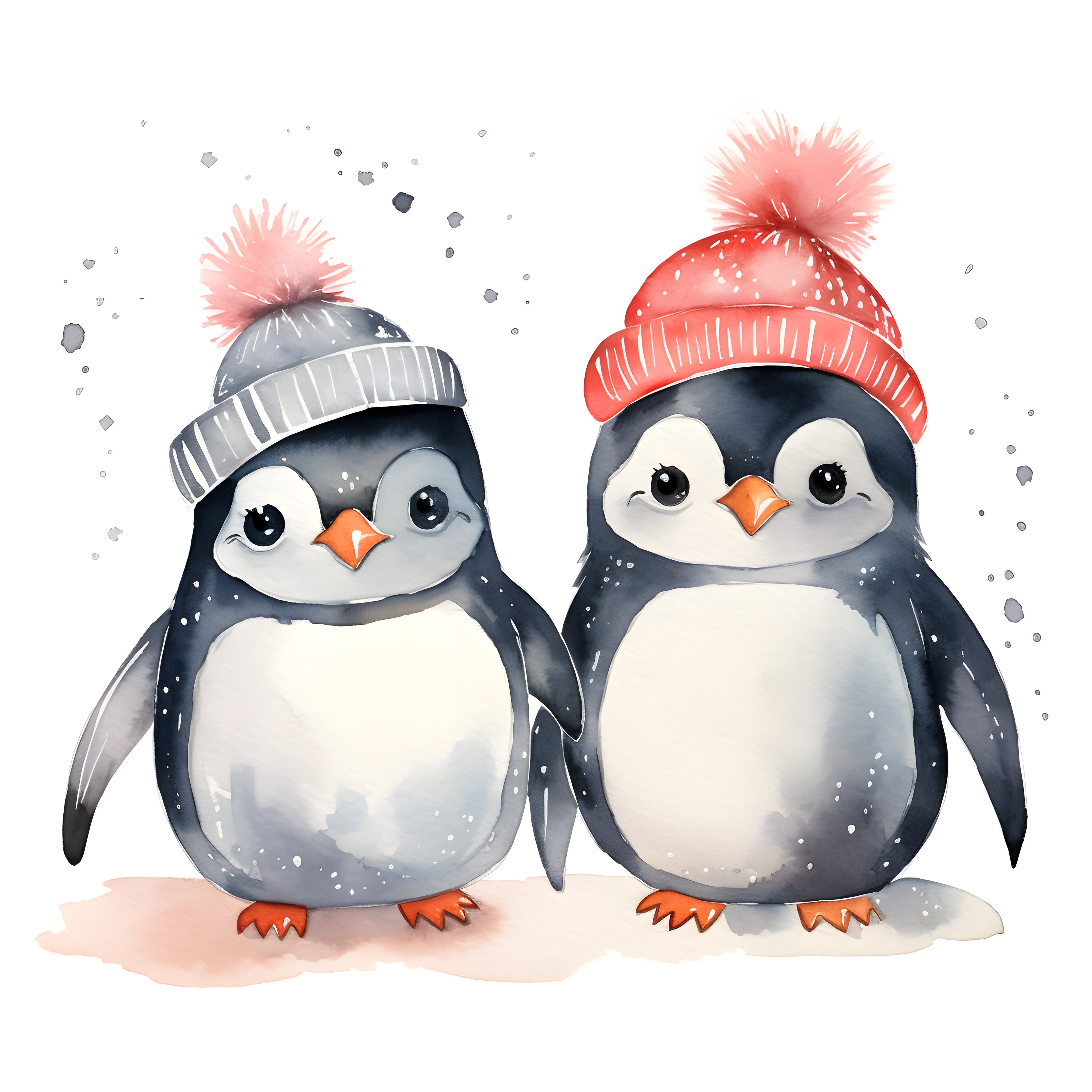 Print Casal de Pinguins em Aquarela, 20x20cm, sem moldura