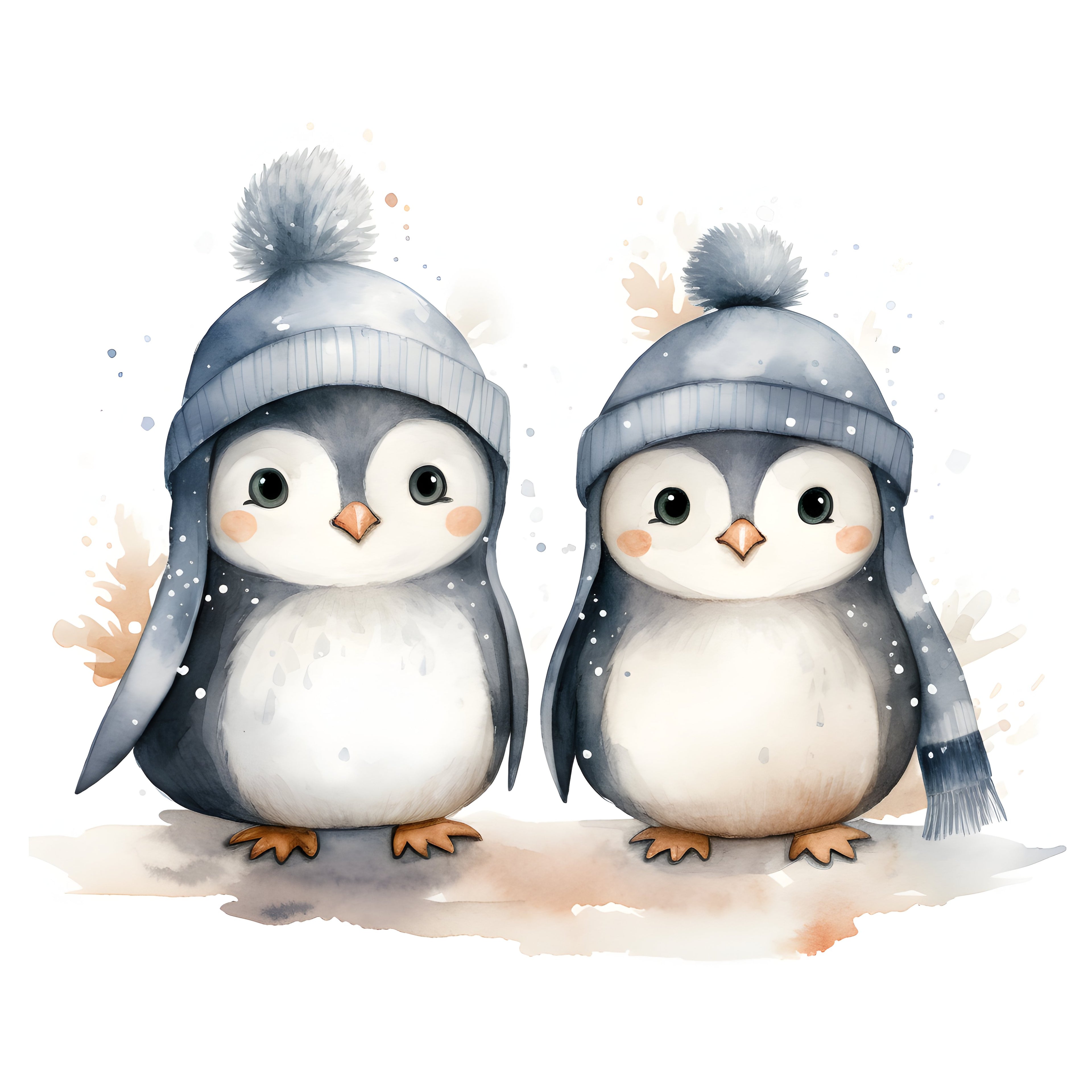 Print Casal de Pinguins em Aquarela, 20x20cm, sem moldura