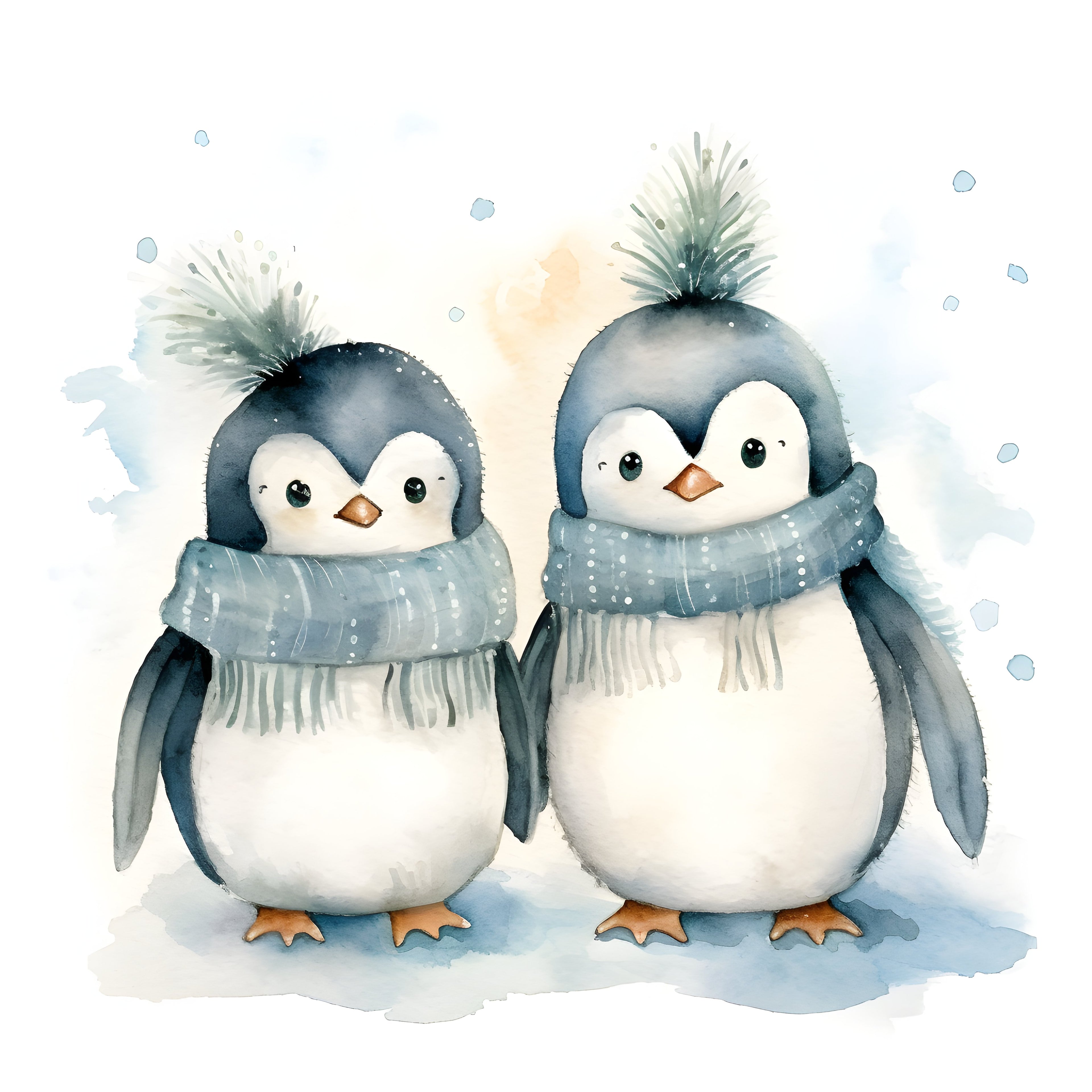 Print Casal de Pinguins em Aquarela, 20x20cm, sem moldura