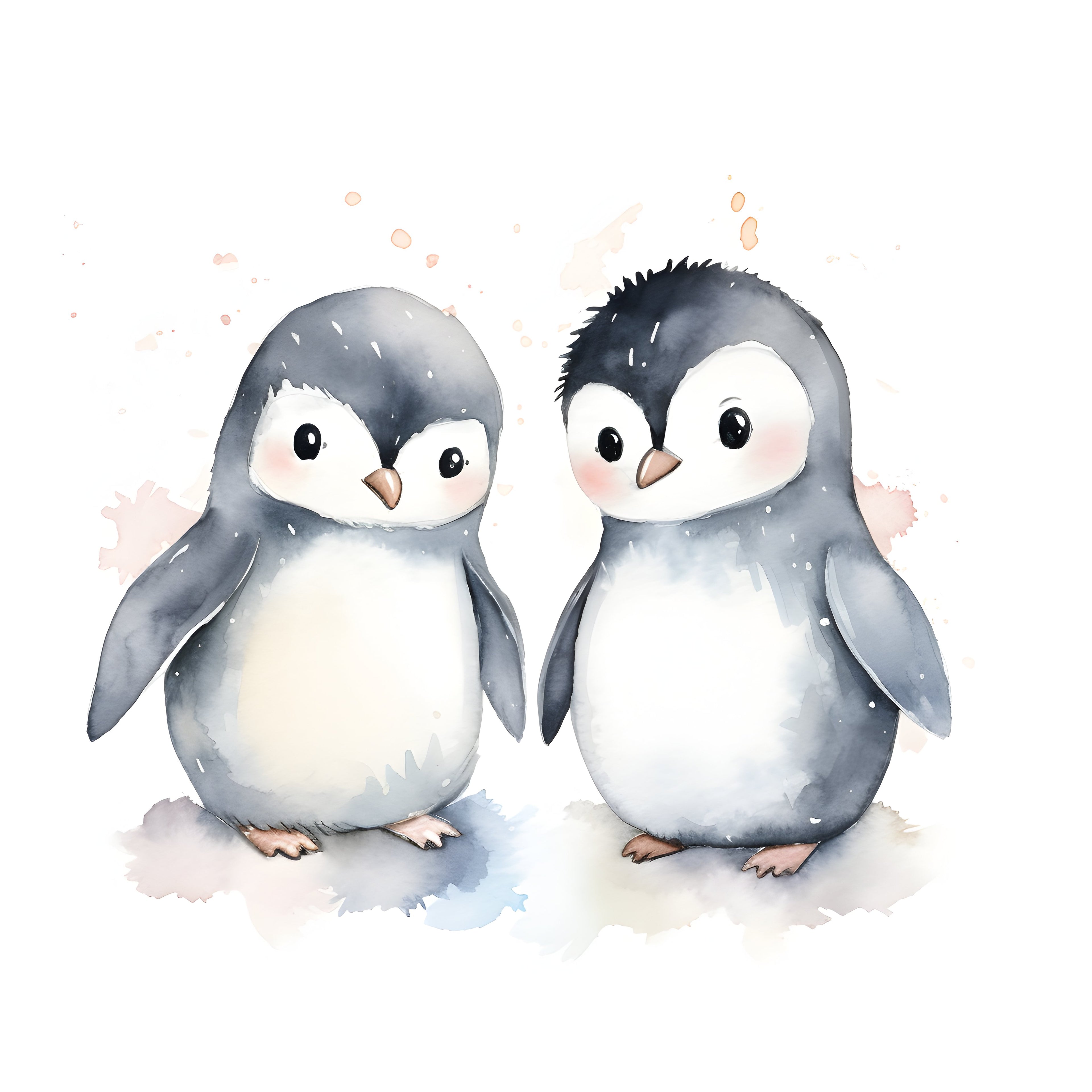 Print Casal de Pinguins em Aquarela, 20x20cm, sem moldura