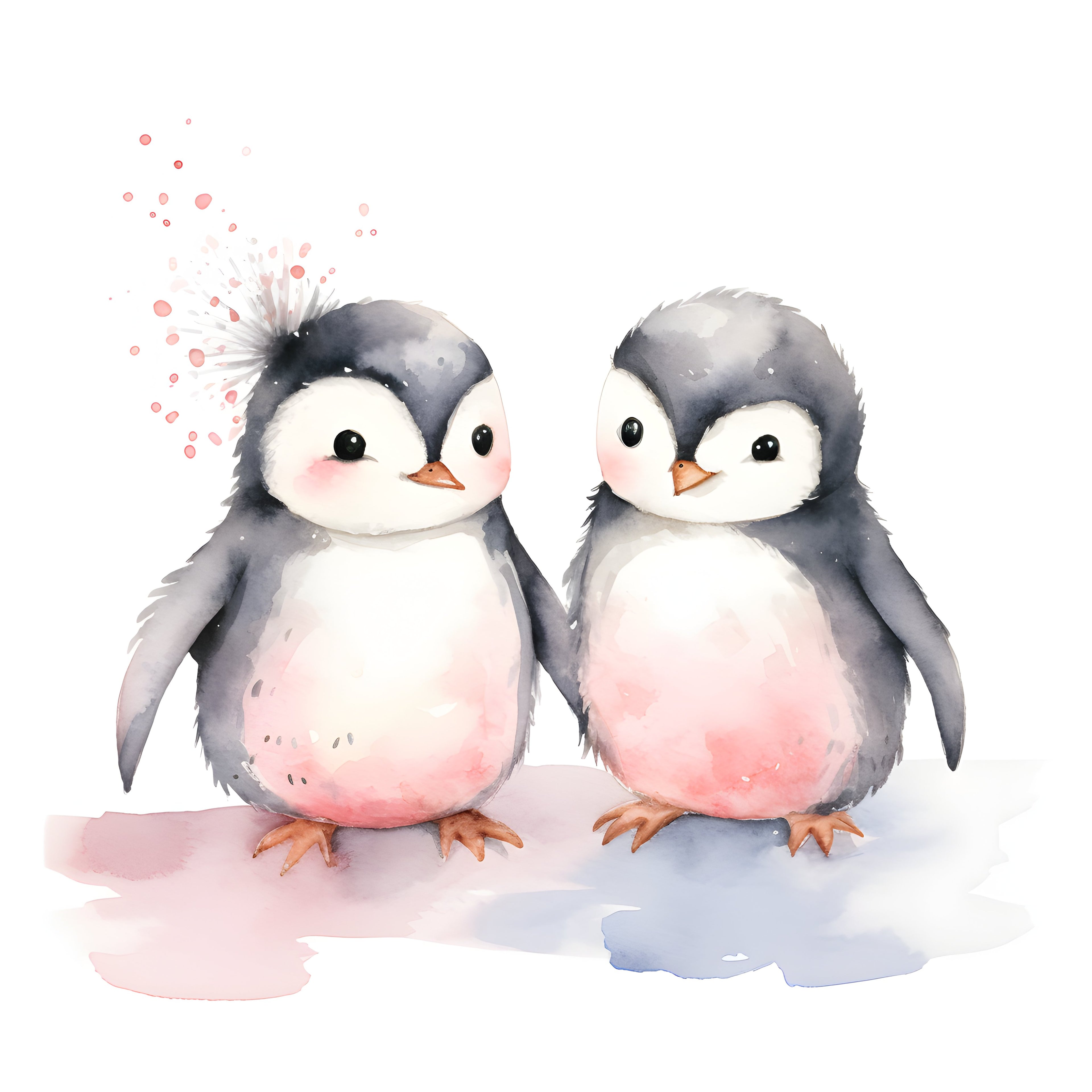 Print Casal de Pinguins em Aquarela, 20x20cm, sem moldura