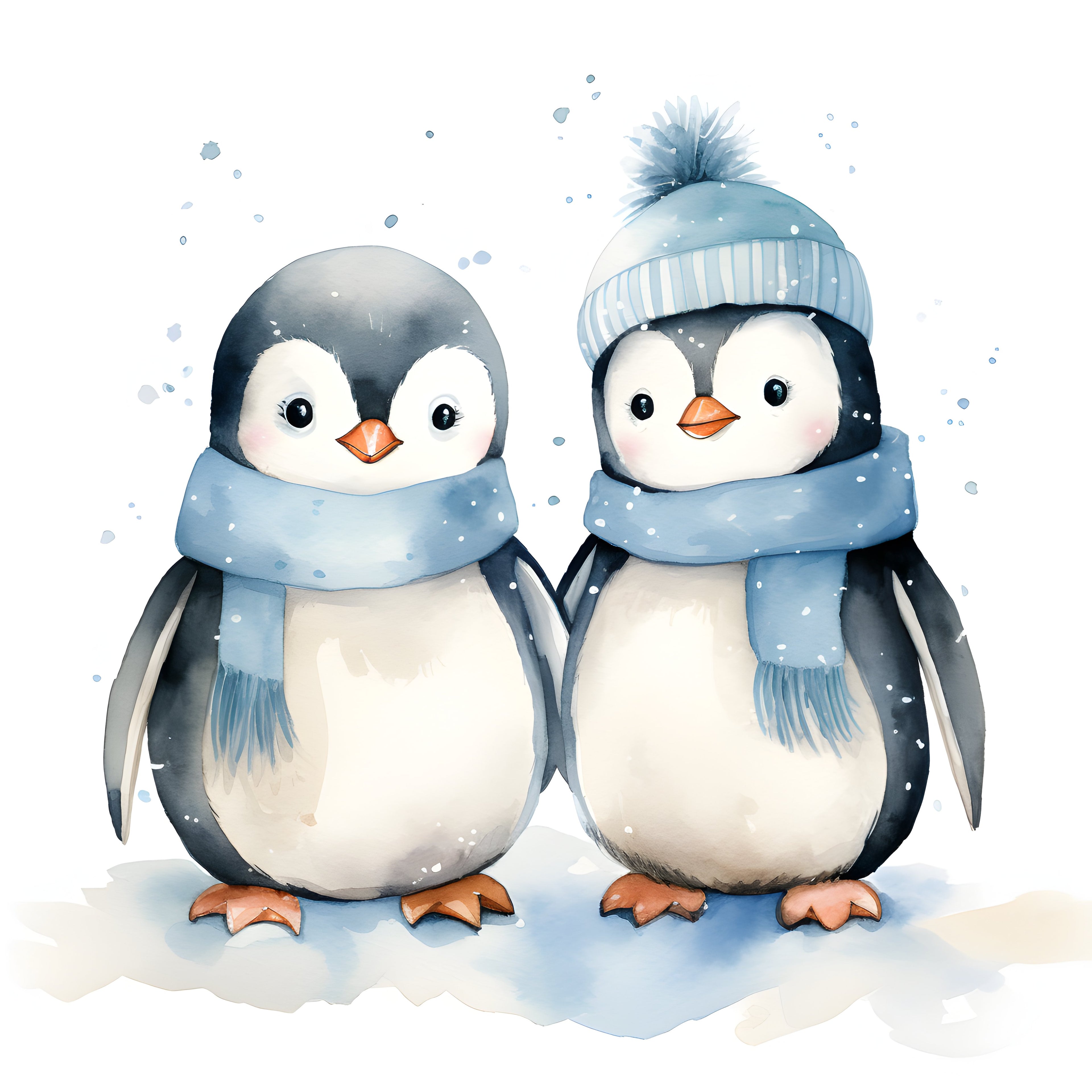 Print Casal de Pinguins em Aquarela, 20x20cm, sem moldura