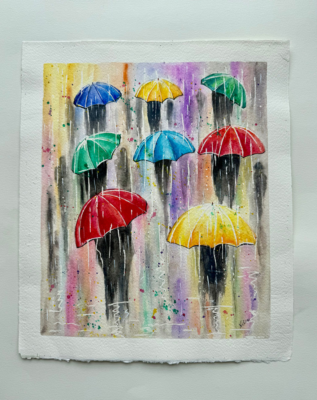 Umbrellas — Guarda-Chuvas Coloridos | Pintura Original Única em Aquarela sobre Papel 100% Algodão, 30x35cm, sem moldura