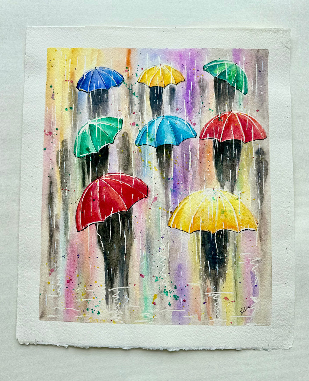 Umbrellas — Guarda-Chuvas Coloridos | Pintura Original Única em Aquarela sobre Papel 100% Algodão, 30x35cm, sem moldura