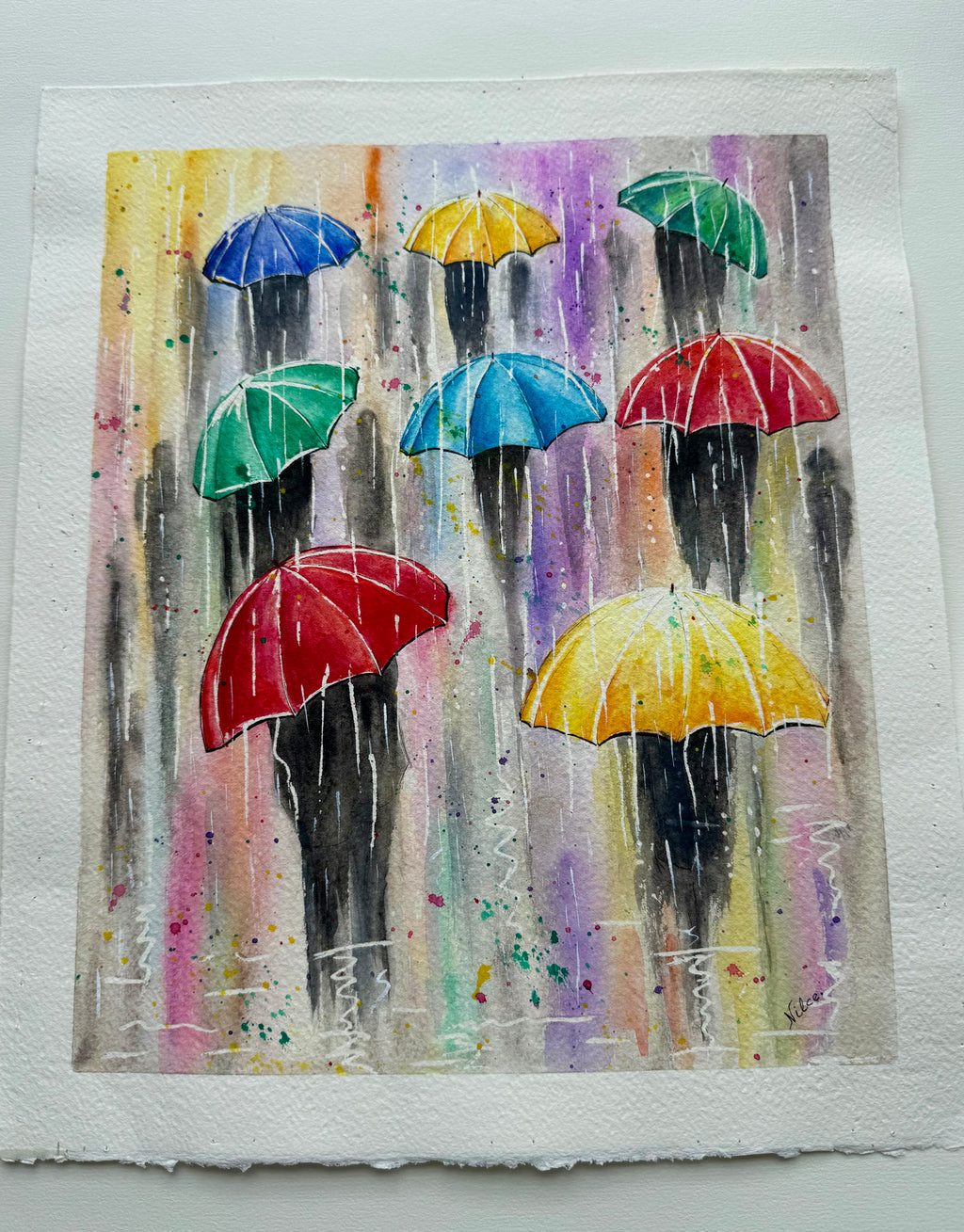 Umbrellas — Guarda-Chuvas Coloridos | Pintura Original Única em Aquarela sobre Papel 100% Algodão, 30x35cm, sem moldura