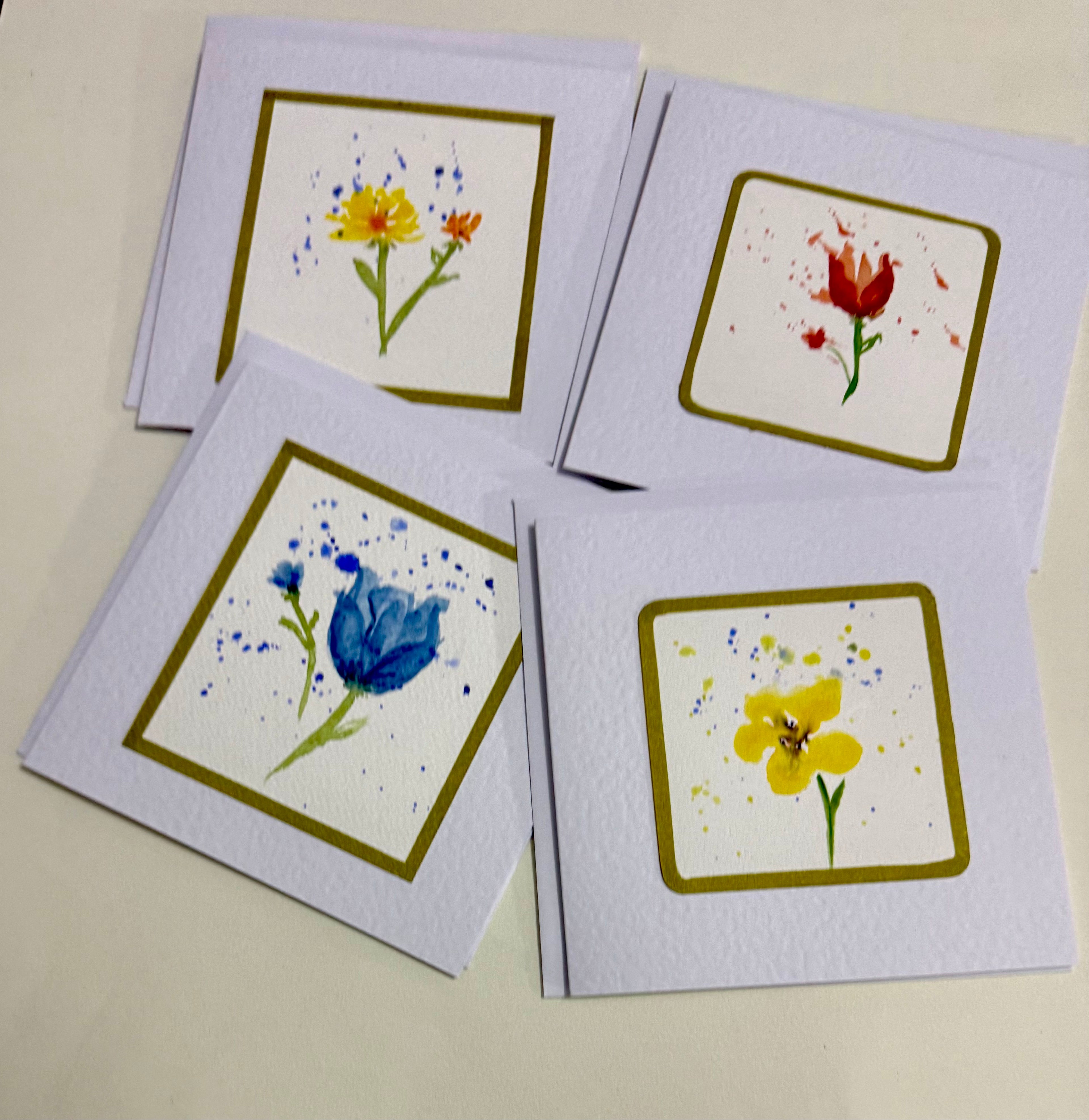 Cartão Floral em Aquarela original pintado à mão - 15x15cm com envelope - Kit com 10
