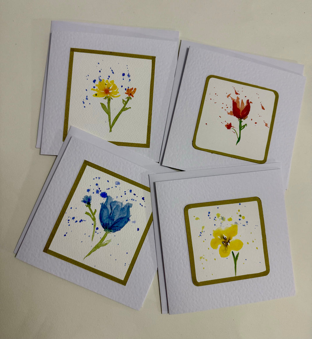 Cartão Floral em Aquarela original pintado à mão - 15x15cm com envelope - Kit com 10