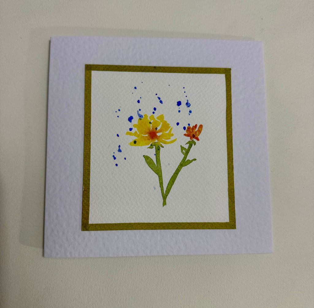 Cartão Floral em Aquarela original pintado à mão - 15x15cm com envelope - Kit com 10