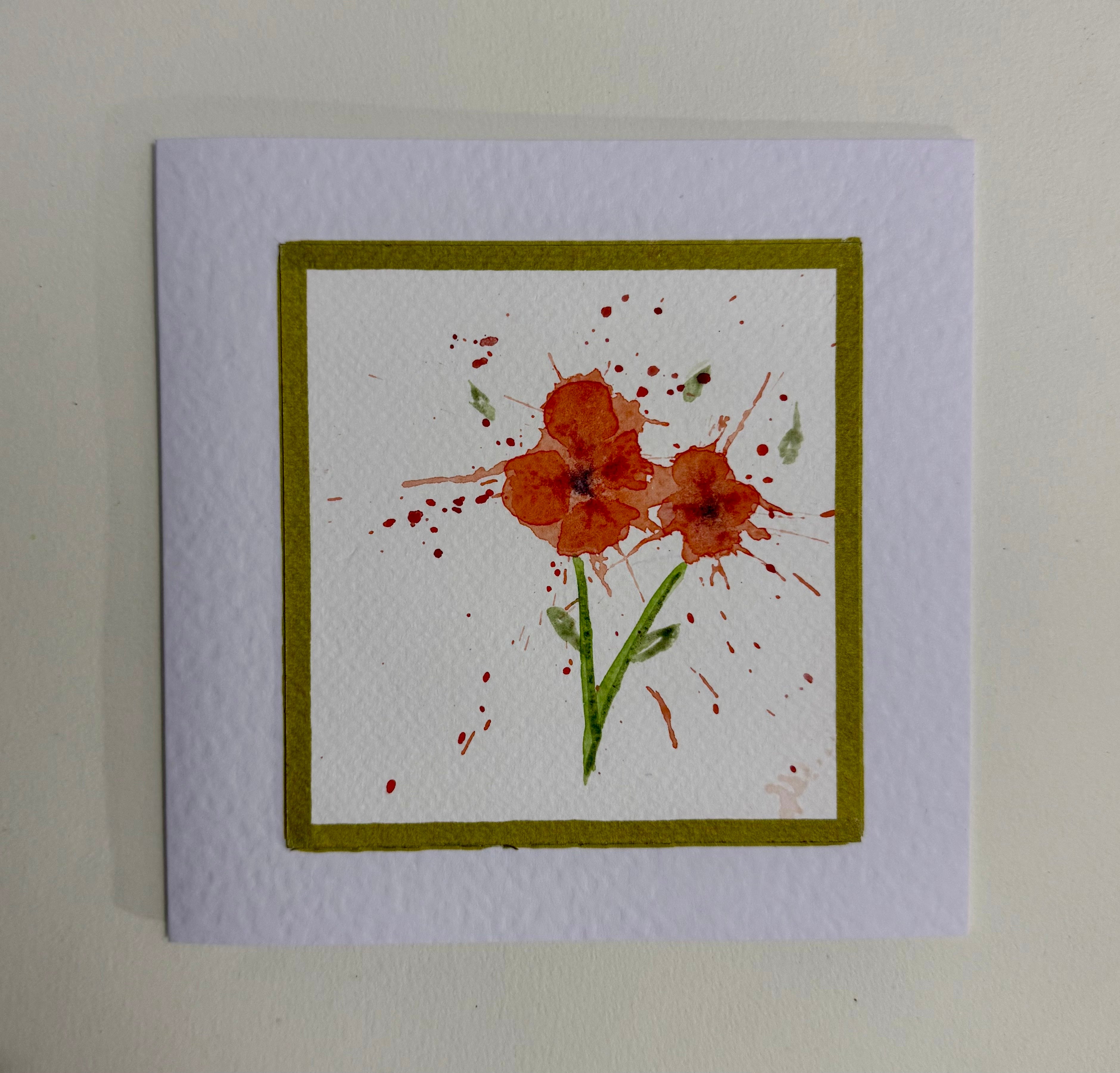 Cartão Floral em Aquarela original pintado à mão - 15x15cm com envelope - Kit com 10