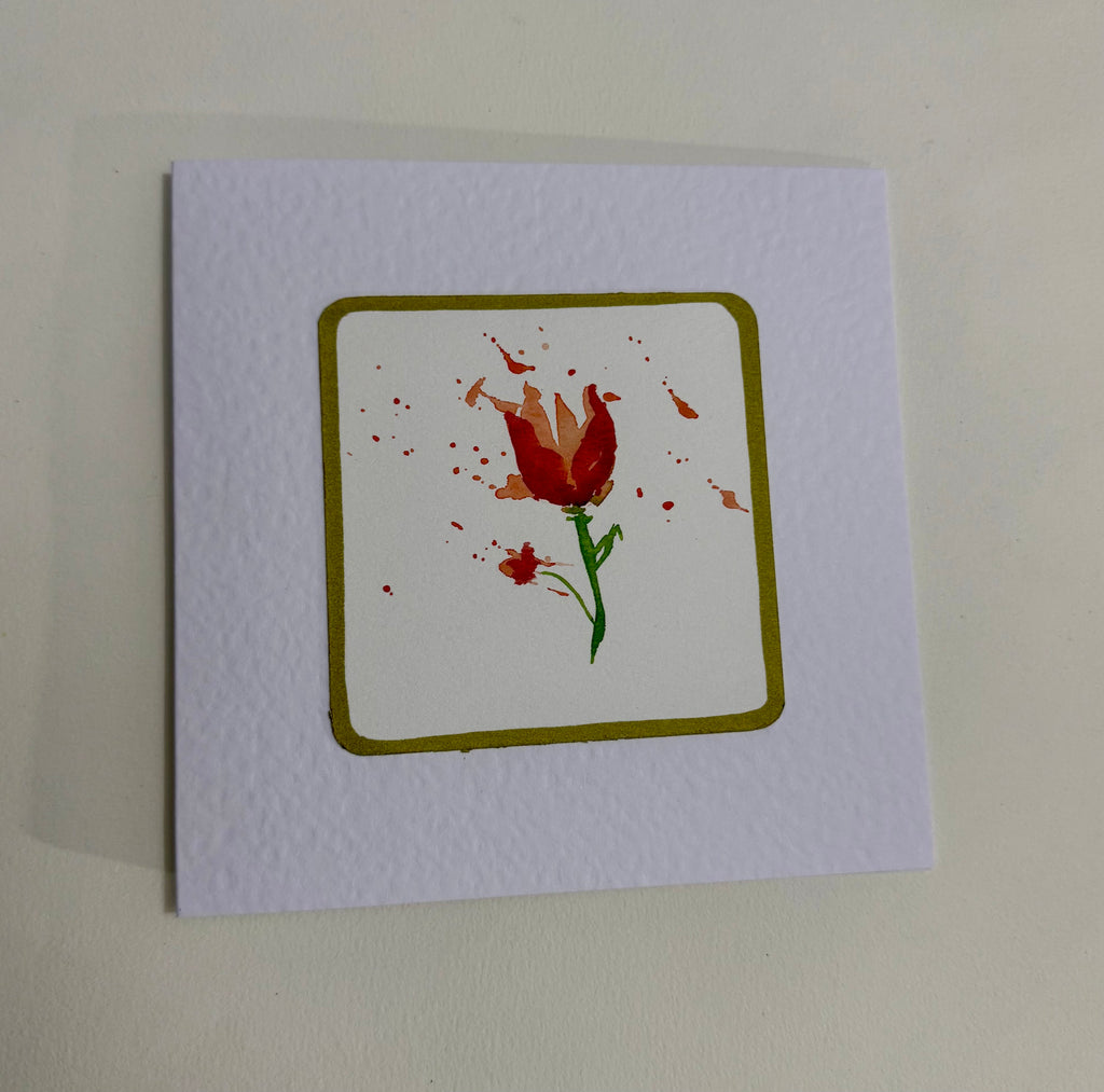 Cartão Floral em Aquarela original pintado à mão - 15x15cm com envelope - Kit com 10