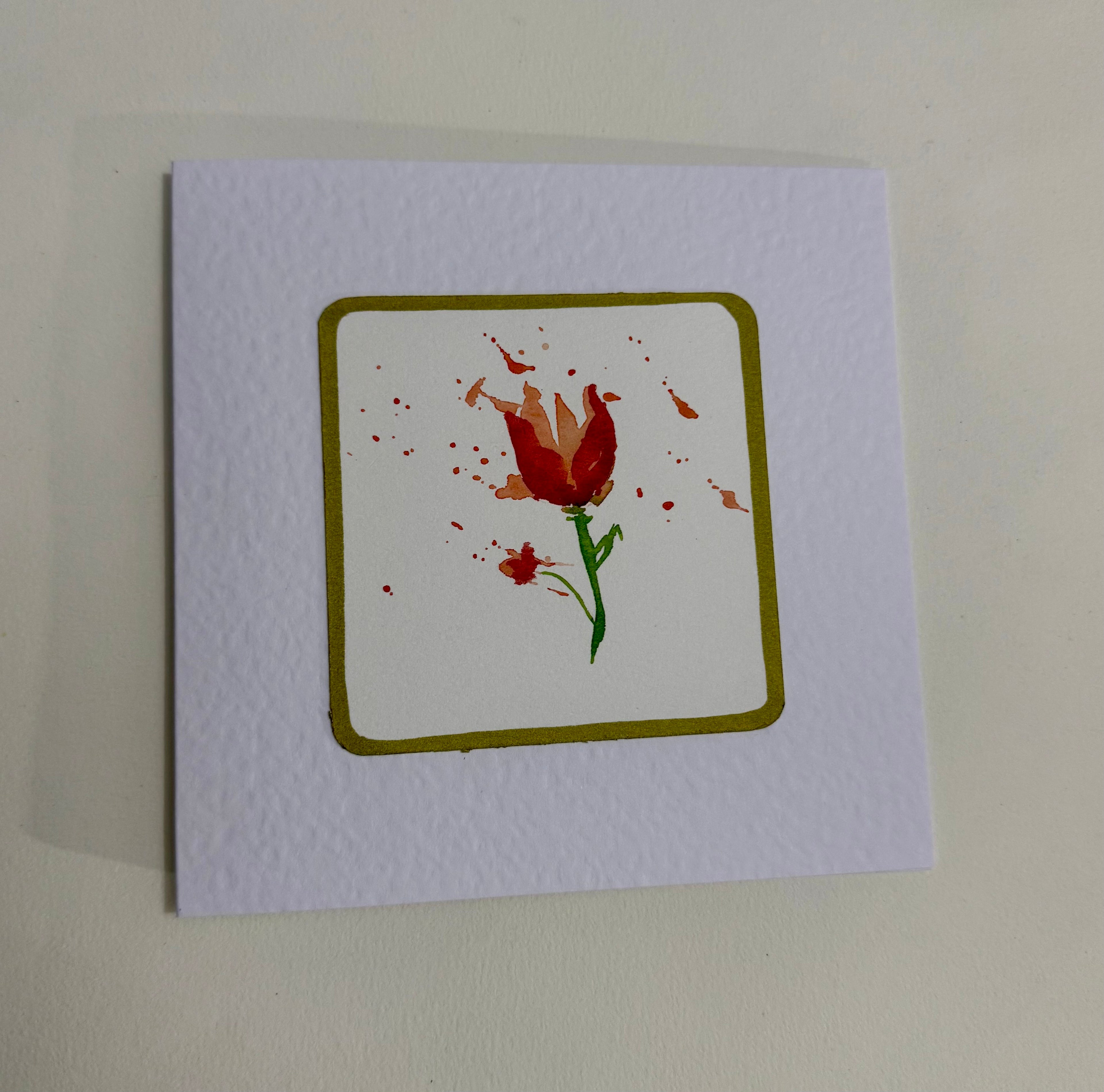 Cartão Floral em Aquarela original pintado à mão - 15x15cm com envelope - Kit com 10