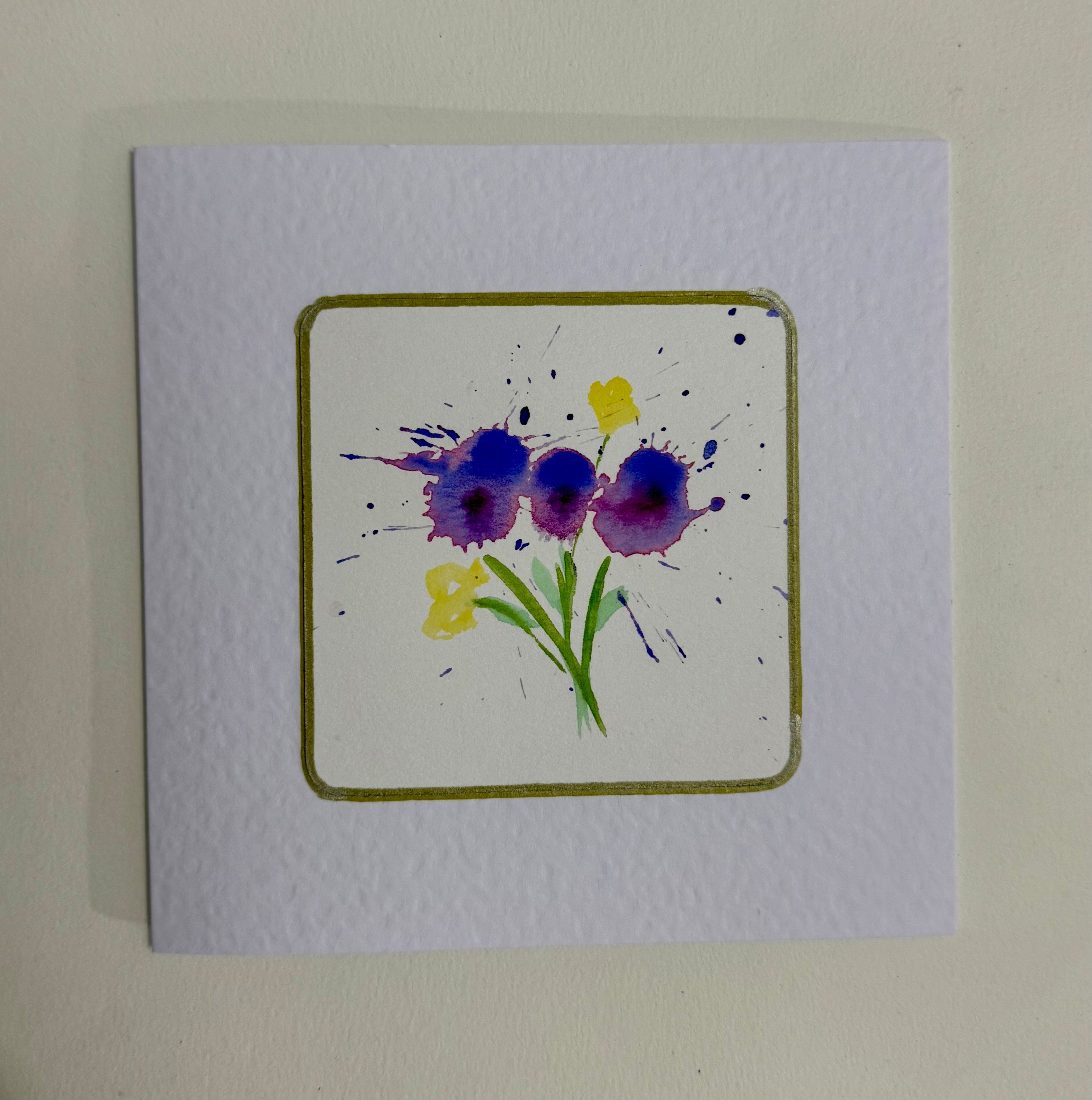 Cartão Floral em Aquarela original pintado à mão - 15x15cm com envelope - Kit com 10