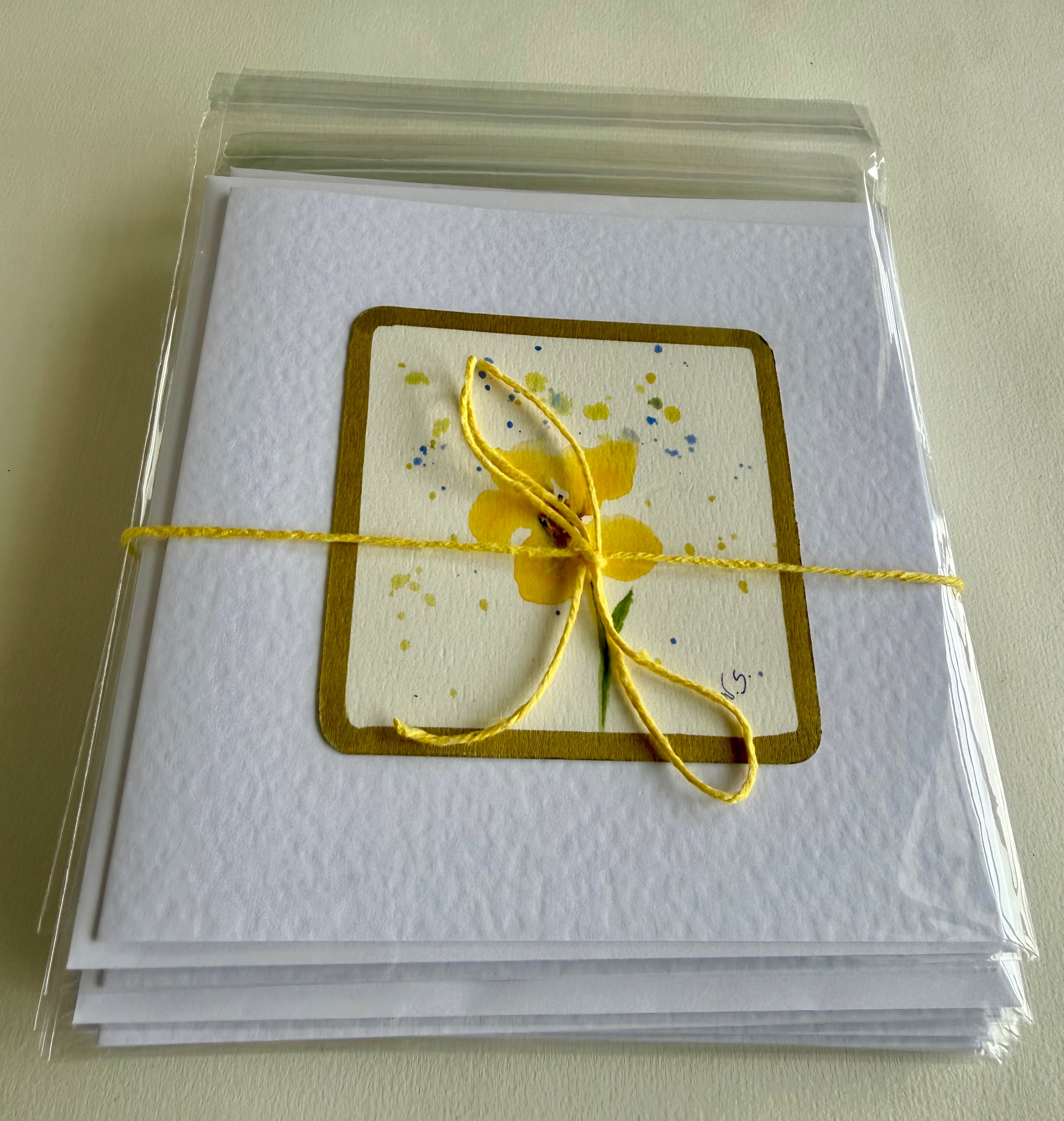Cartão Floral em Aquarela original pintado à mão - 15x15cm com envelope - Kit com 10