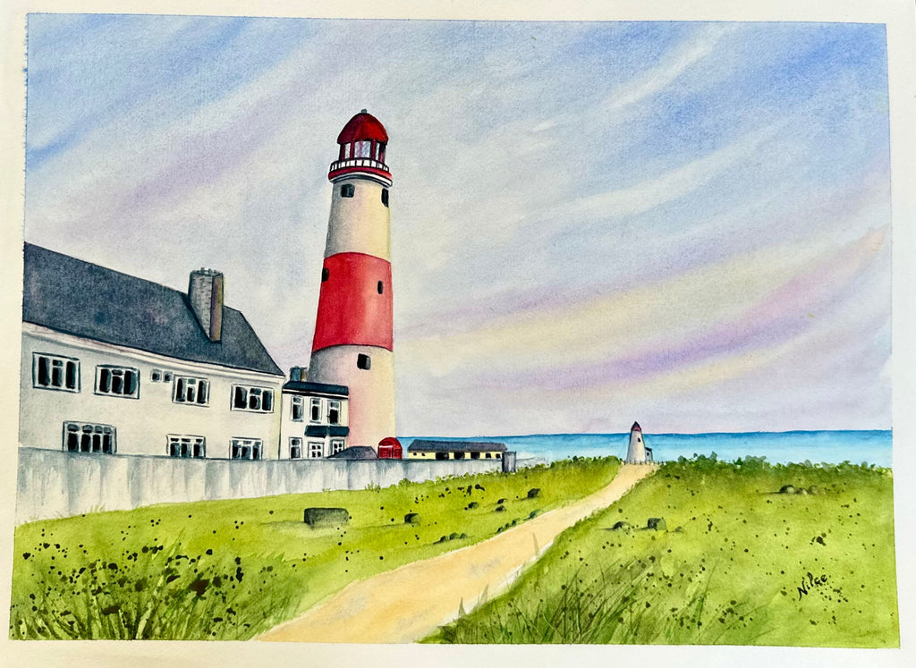 O Farol — Pintura Original em Aquarela sobre Papel 100% Algodão, 38x28cm, sem moldura