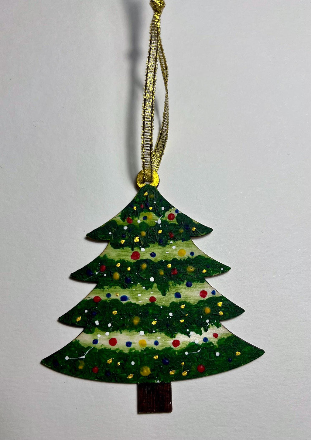 Enfeites para árvores de Natal, mini pinturas originais em aquarela sobre madeira, conjunto de 5, prontos para pendurar.