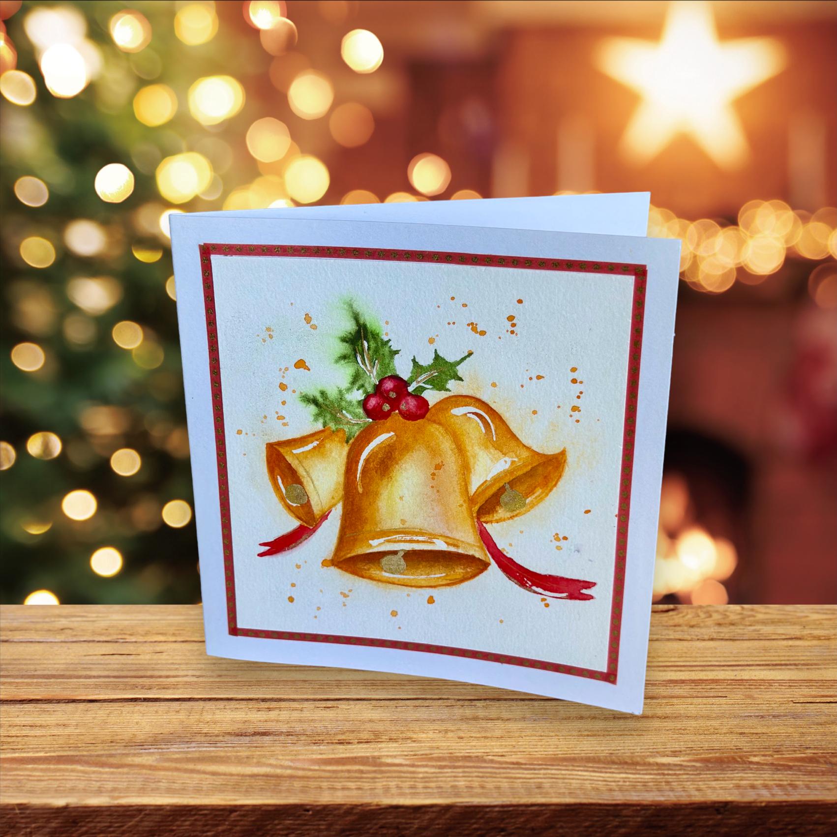Cartões de Natal originais em aquarela, pintados à mão, conjunto de 10, com envelope.
