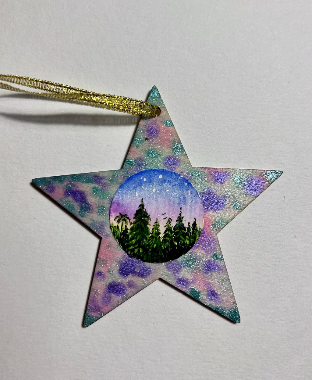 Enfeites de Natal Mini pintura original em aquarela sobre madeira, conjunto de 5.