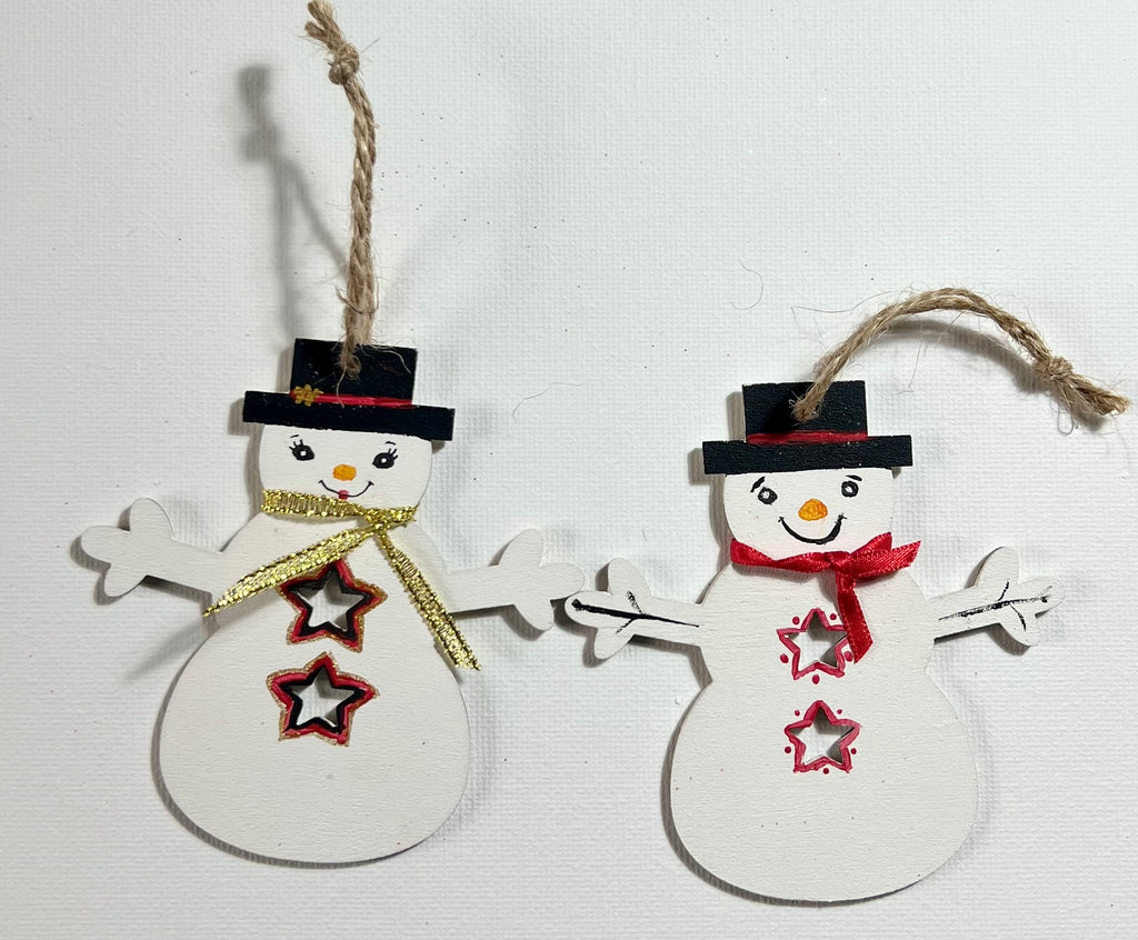 Enfeites de natal boneco de neve, pintados à mão, conjunto de 2