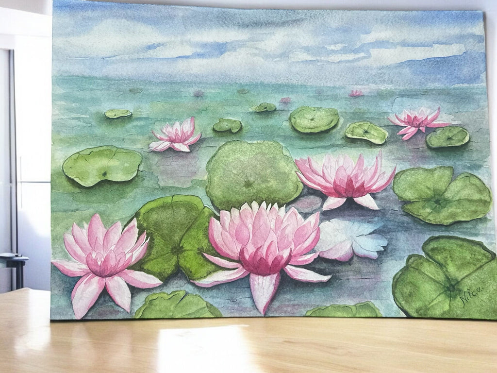 Ninfeias — Pintura Original em Aquarela sobre Papel 100% Algodão, 38x28cm, sem moldura