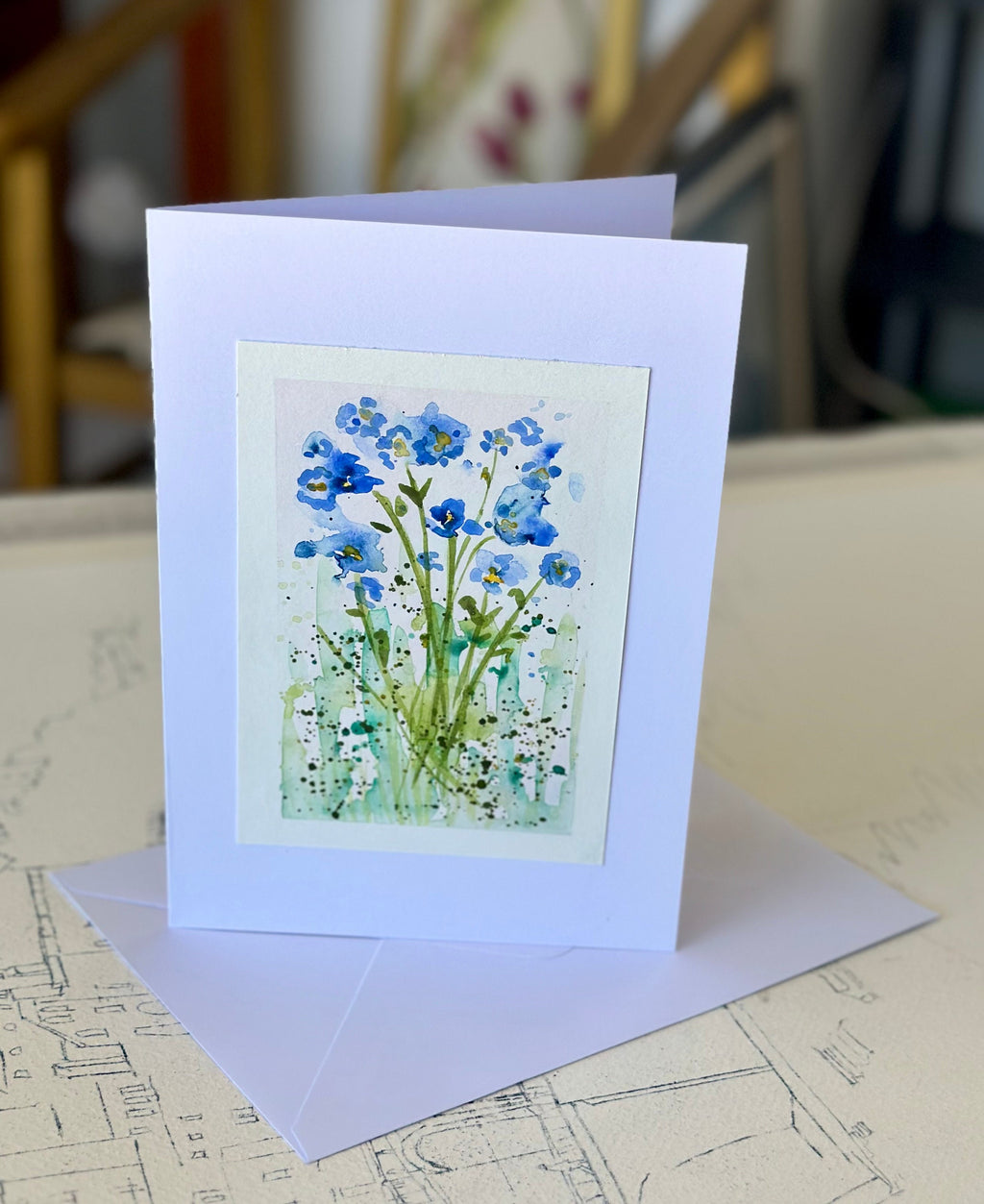 Cartões originais de aquarela Flores, 15 x 21 cm com envelope
