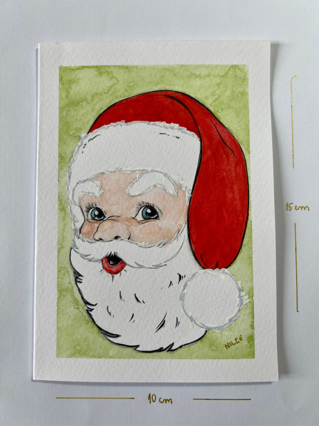 Cartão de Natal original em aquarela, pintado à mão, 13 x 18 cm, com envelope kit com 5.