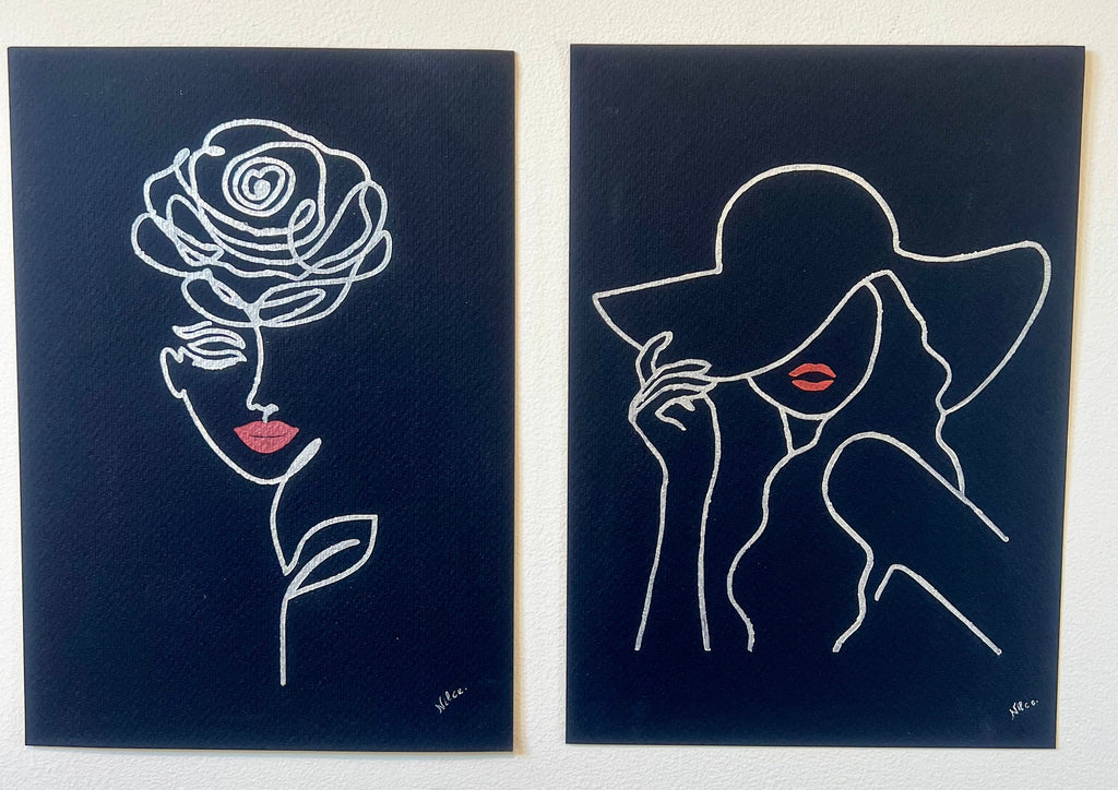 Conjunto de pinturas em aquarela original Mulheres - kit com 2