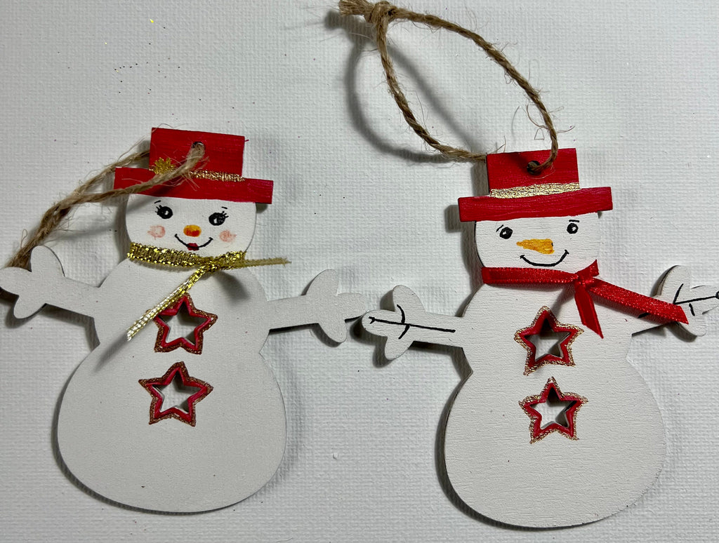 Enfeites de natal boneco de neve, pintados à mão, conjunto de 2