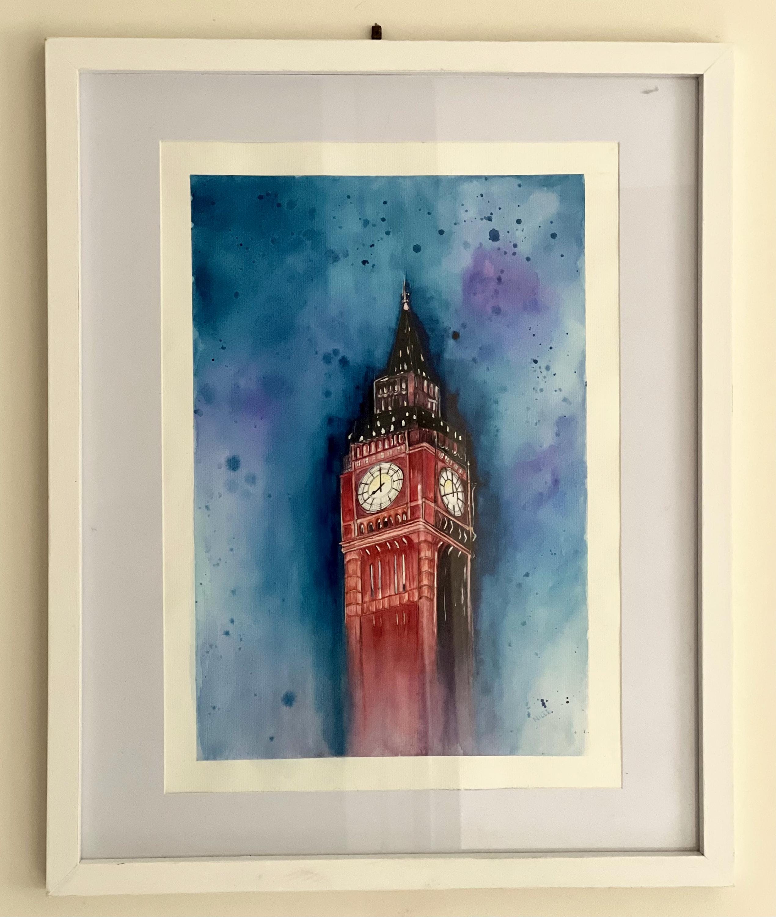 O Big Ben - pintura original em aquarela sobre papel 100% algodão, 30 x 42 cm, sem moldura.